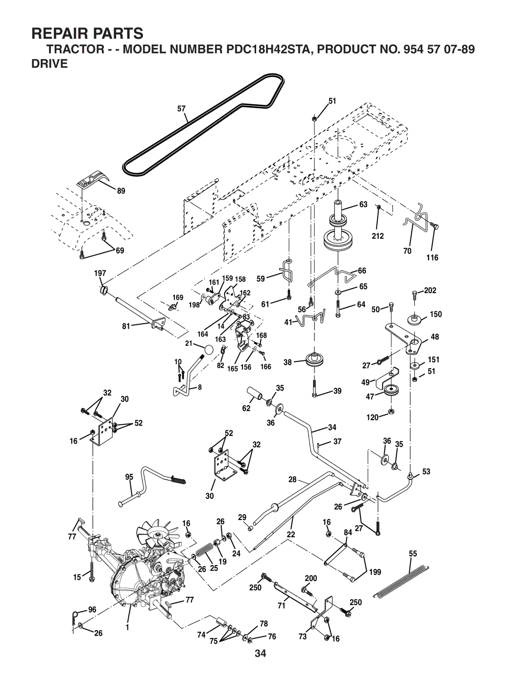 Poulan owner manual Tractor - Model Number PDC18H42STA, Product no 57 Drive 