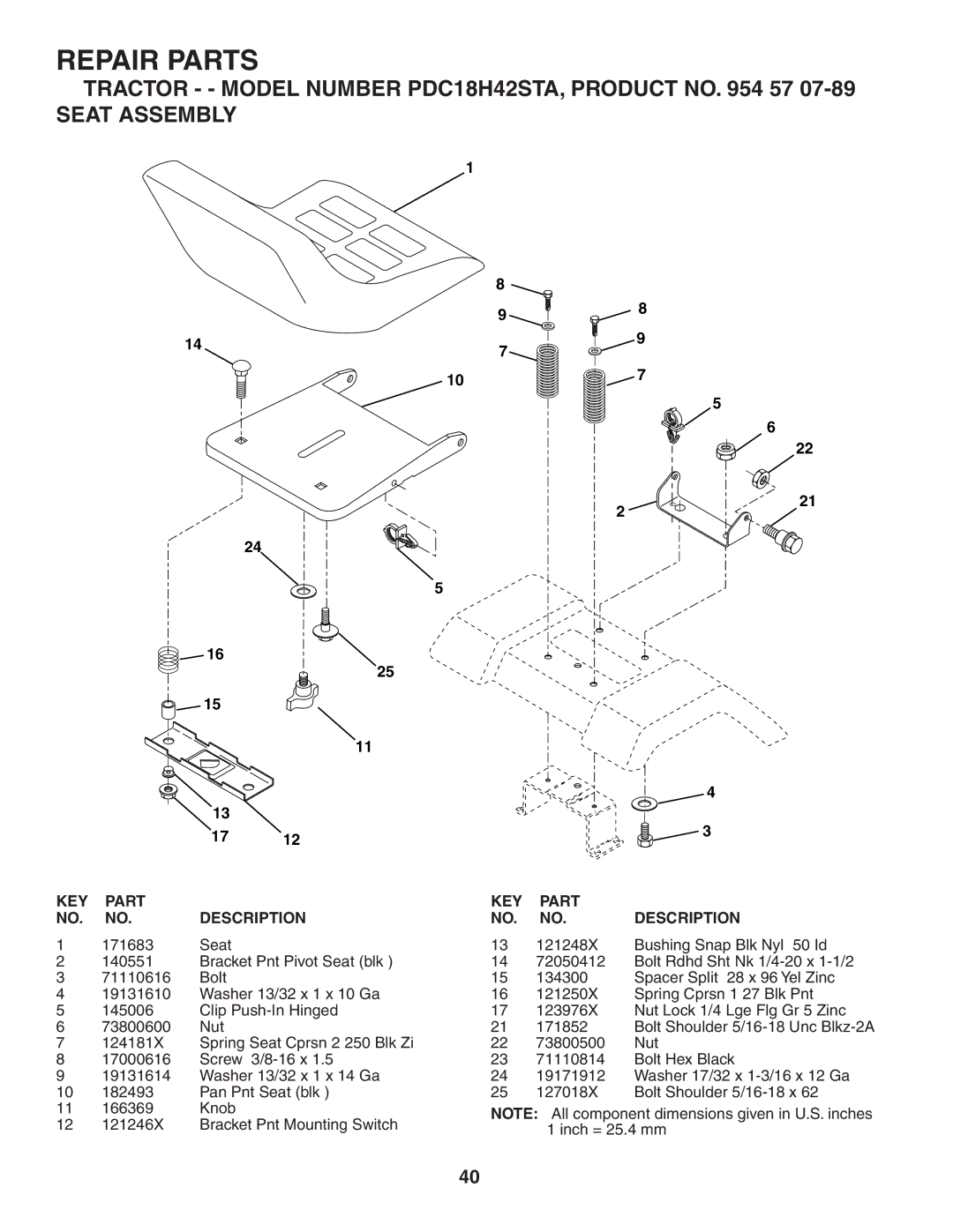 Poulan PDC18H42STA owner manual KEY Part Description 