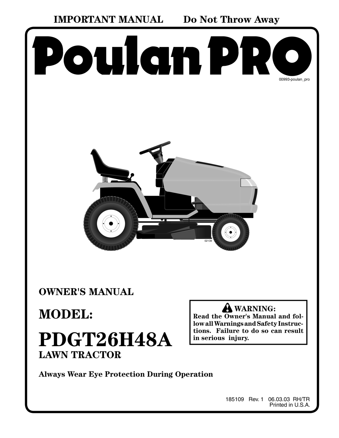 Poulan PDGT26H48A owner manual 