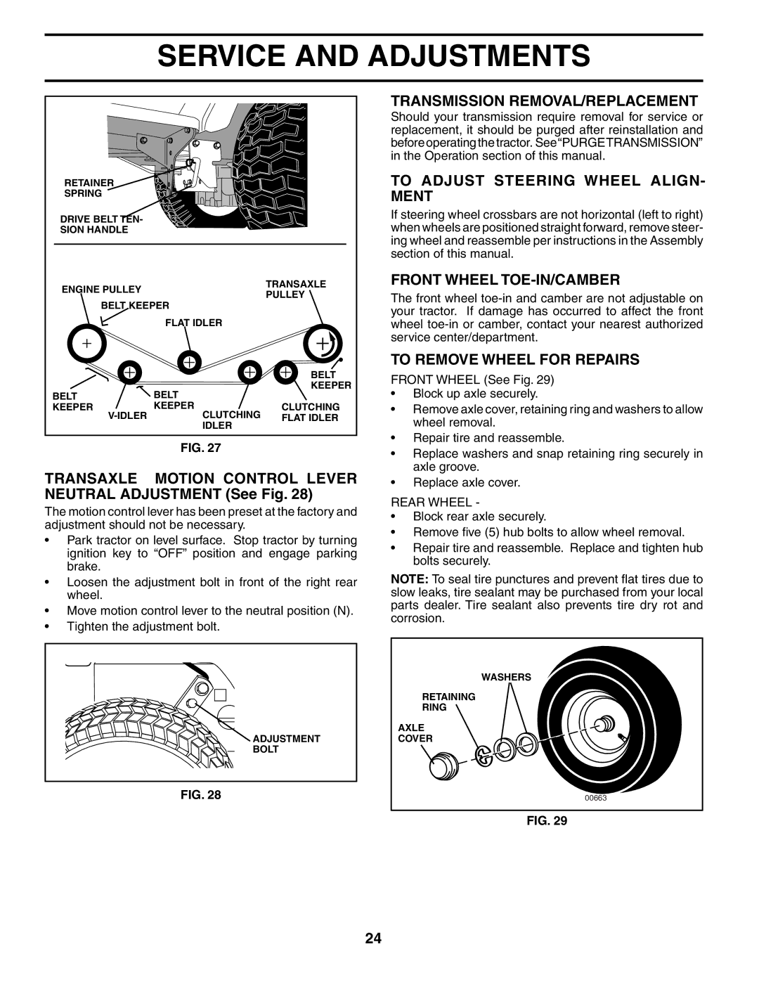 Poulan PDGT26H48A owner manual Transaxle Motion Control Lever Neutral Adjustment See Fig, Transmission REMOVAL/REPLACEMENT 