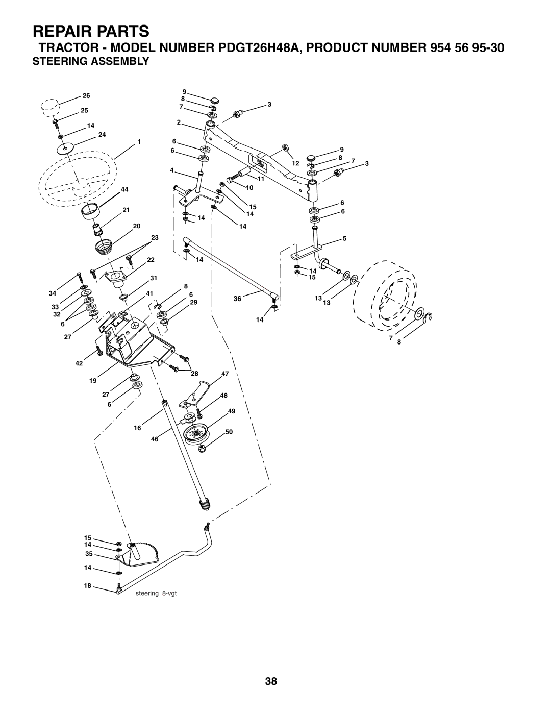 Poulan PDGT26H48A owner manual Steering Assembly 