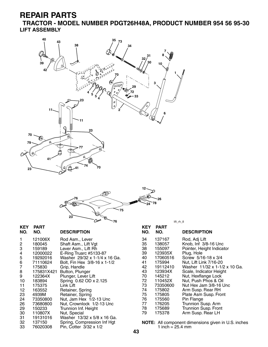 Poulan PDGT26H48A owner manual Lift Assembly 