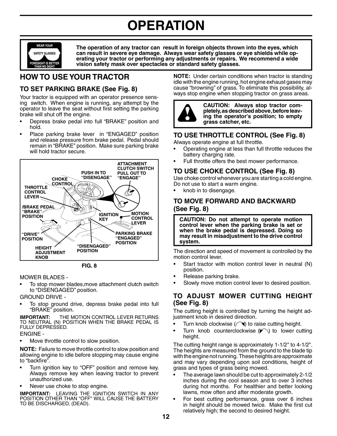 Poulan PDGT26H48B owner manual HOW to USE Your Tractor 