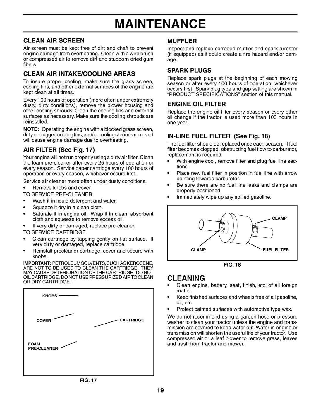 Poulan PDGT26H48B owner manual Cleaning 