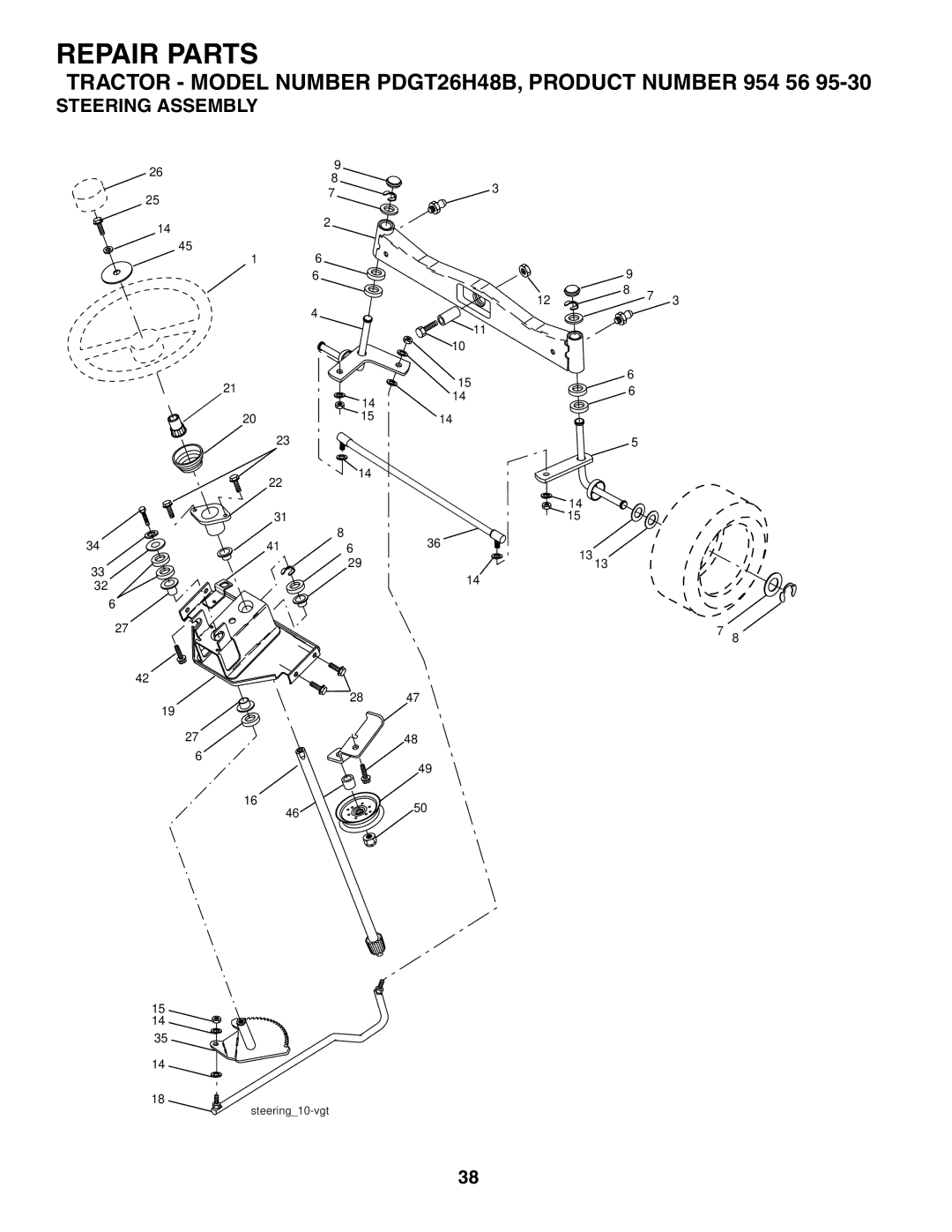 Poulan PDGT26H48B owner manual Steering Assembly 