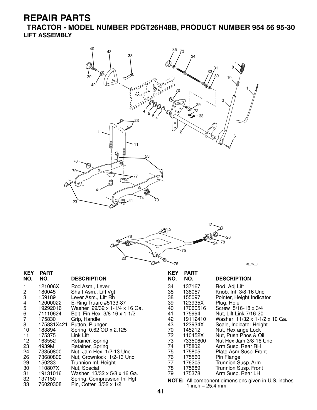 Poulan PDGT26H48B owner manual Lift Assembly 