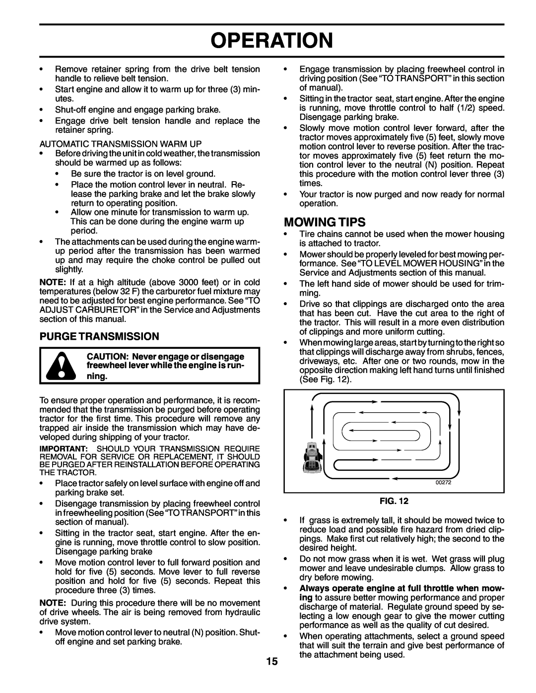 Poulan PDGT26H48B owner manual Mowing Tips, Purge Transmission, Operation 