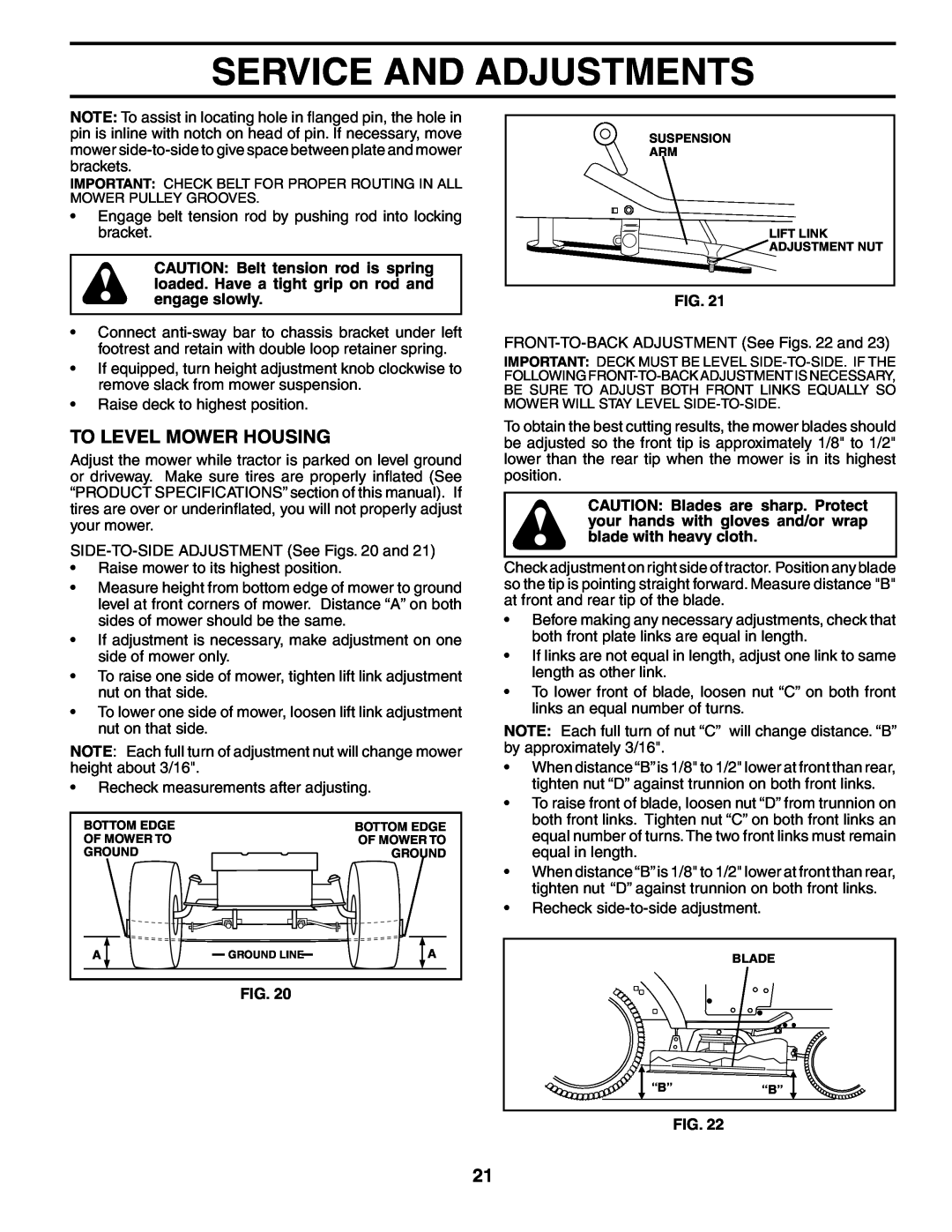 Poulan PDGT26H48B owner manual To Level Mower Housing, Service And Adjustments, Ground Line 