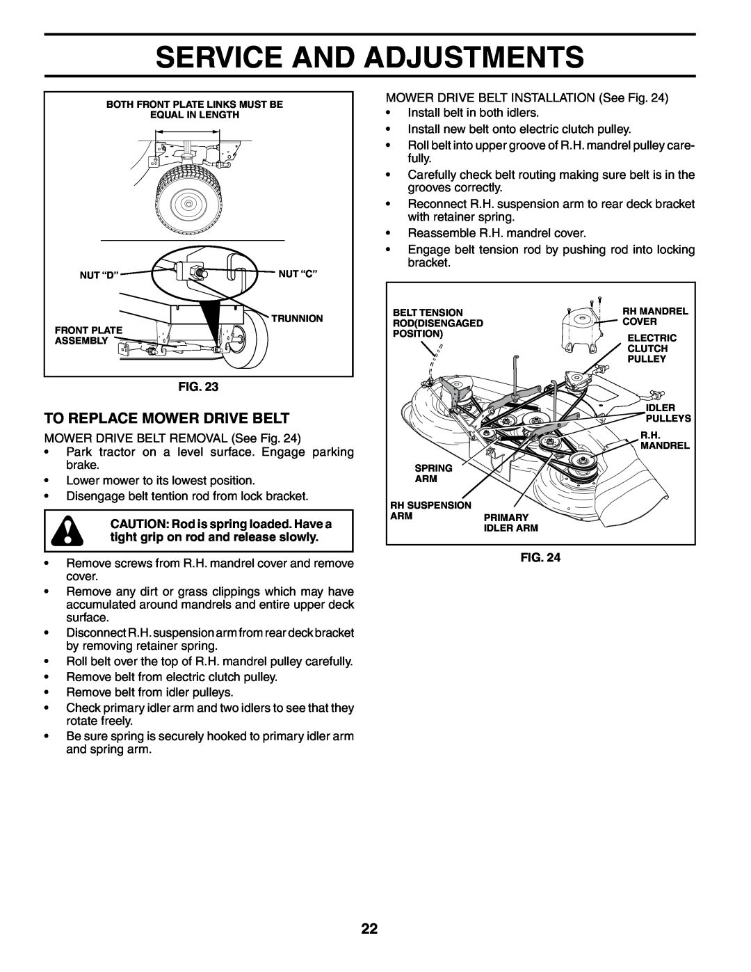 Poulan PDGT26H48B owner manual To Replace Mower Drive Belt, Service And Adjustments, Nut “C” 
