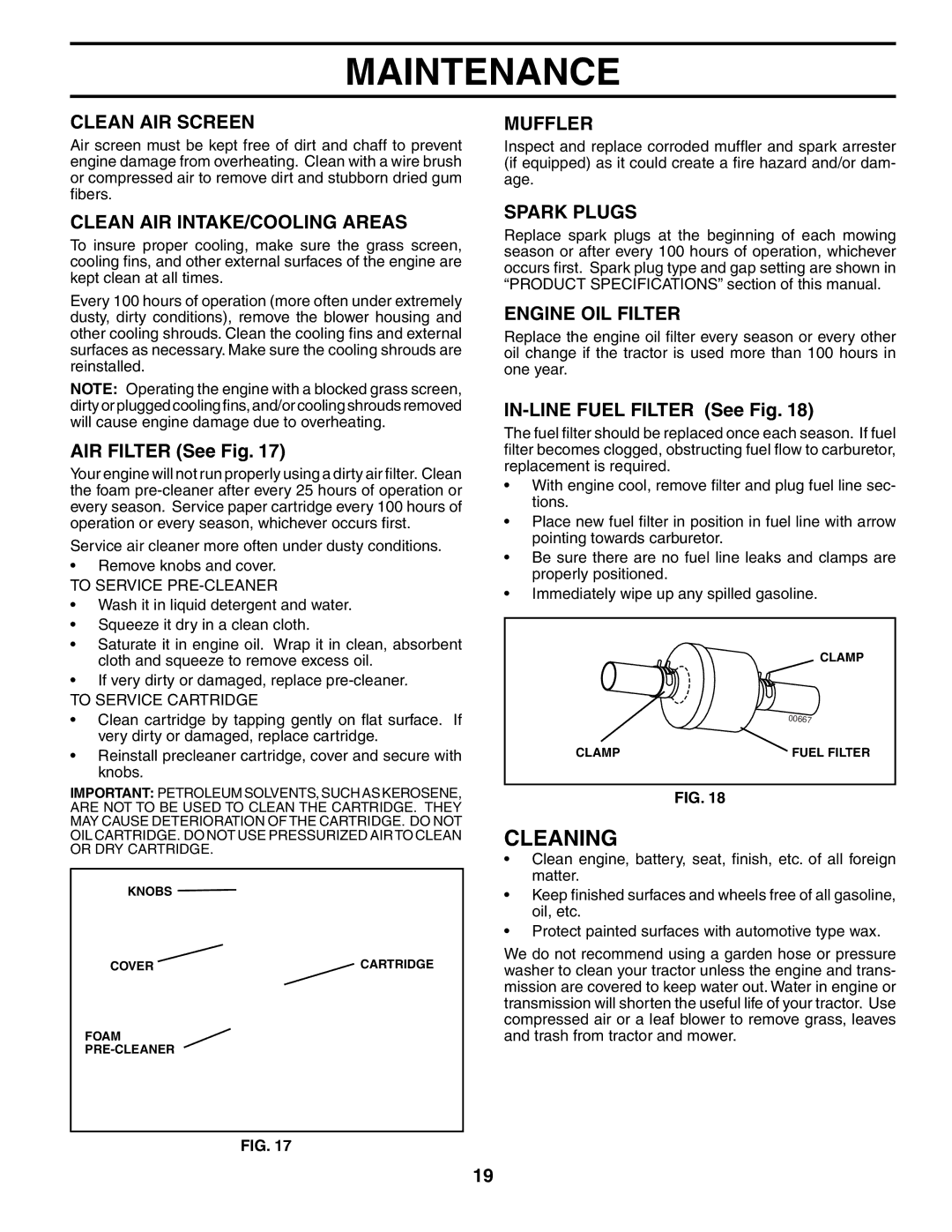 Poulan PDGT26H48C owner manual Cleaning 