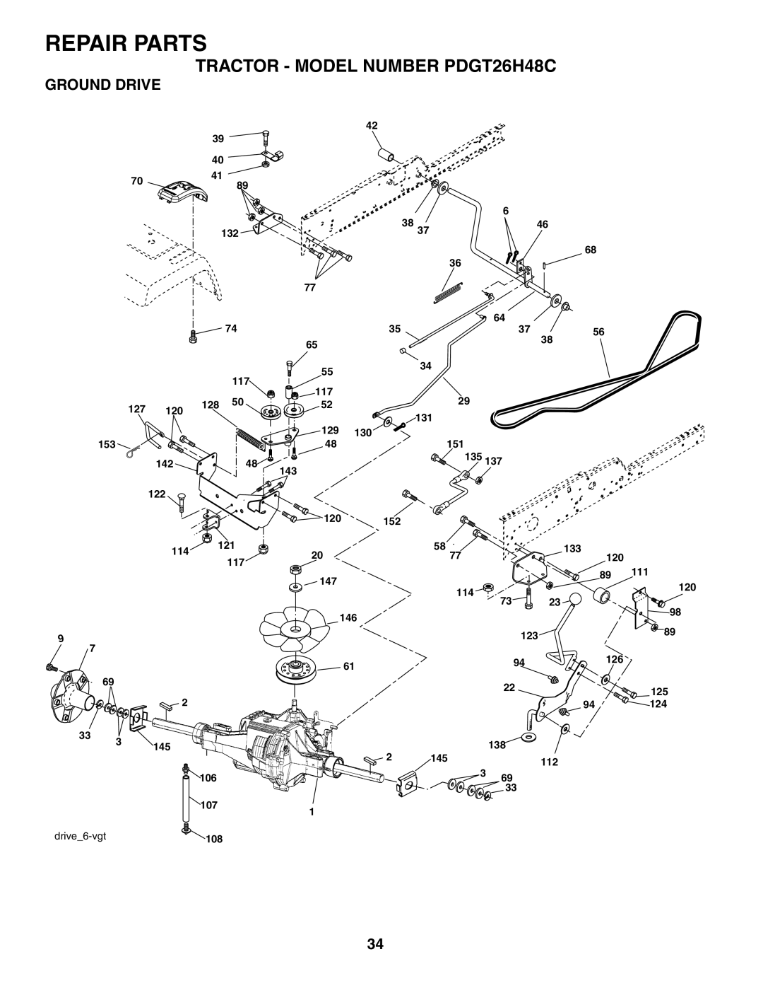 Poulan PDGT26H48C owner manual Ground Drive, 153 