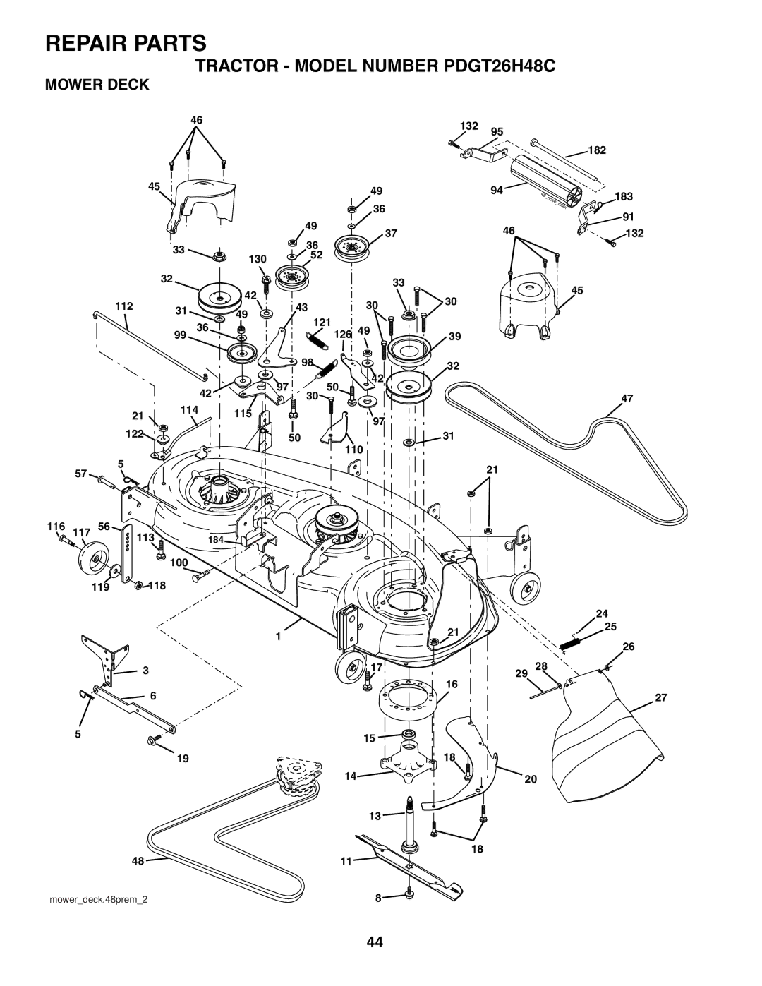 Poulan PDGT26H48C owner manual Mower Deck 