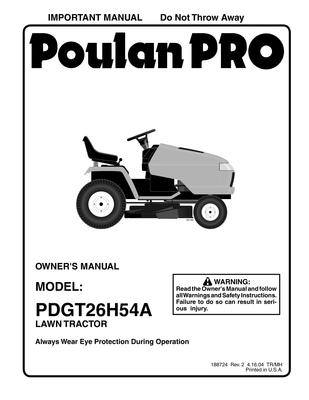 Poulan PDGT26H54A owner manual Model 