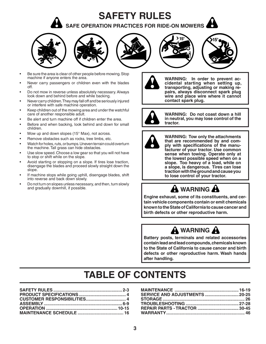 Poulan PDGT26H54A owner manual Table of Contents 