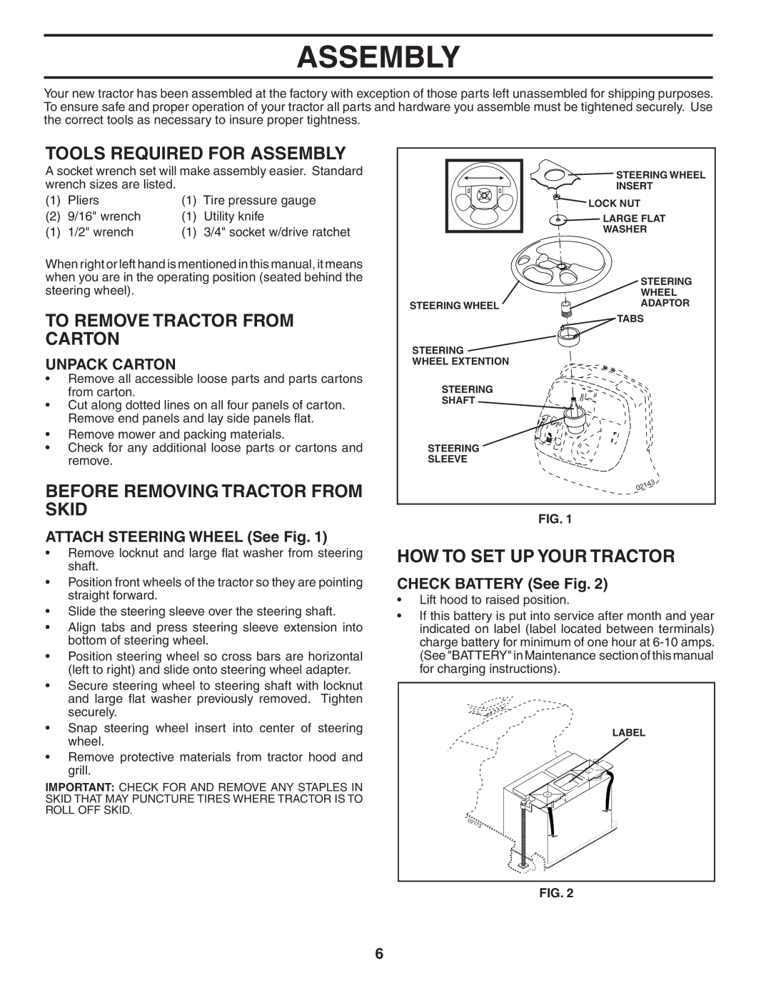 Poulan PDGT26H54A Tools Required for Assembly, To Remove Tractor from Carton, Before Removing Tractor from Skid 