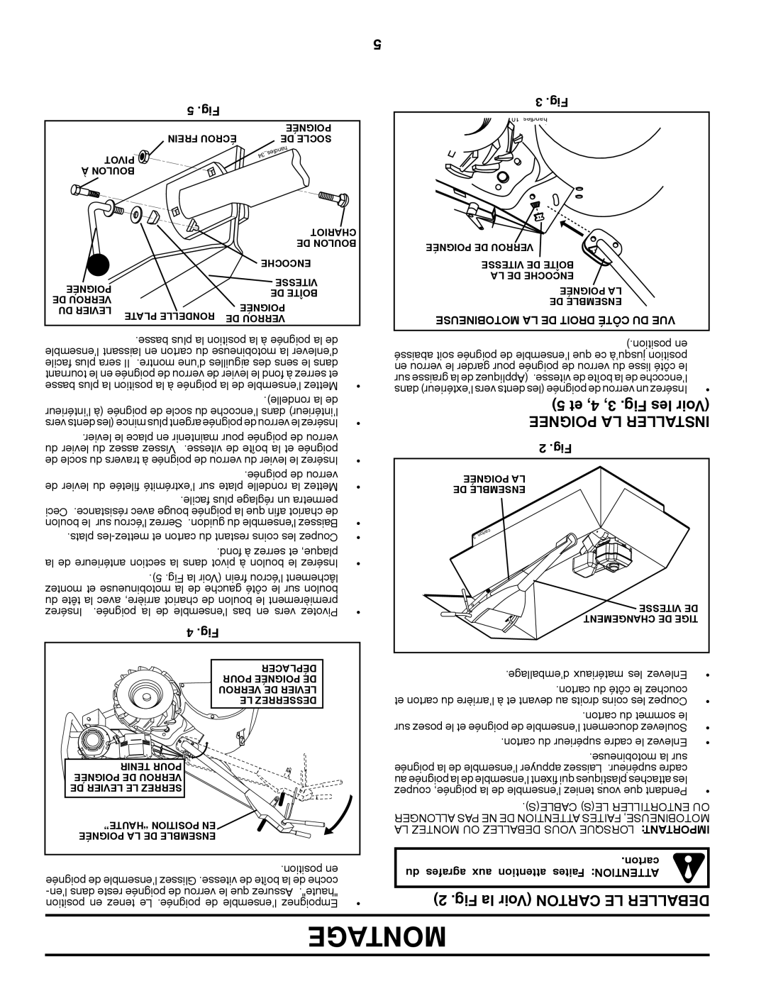 Poulan PDRT900 manual Et 4, 3, .Fig les Voir, Poignee LA Installer, Fig la Voir Carton LE Deballer 