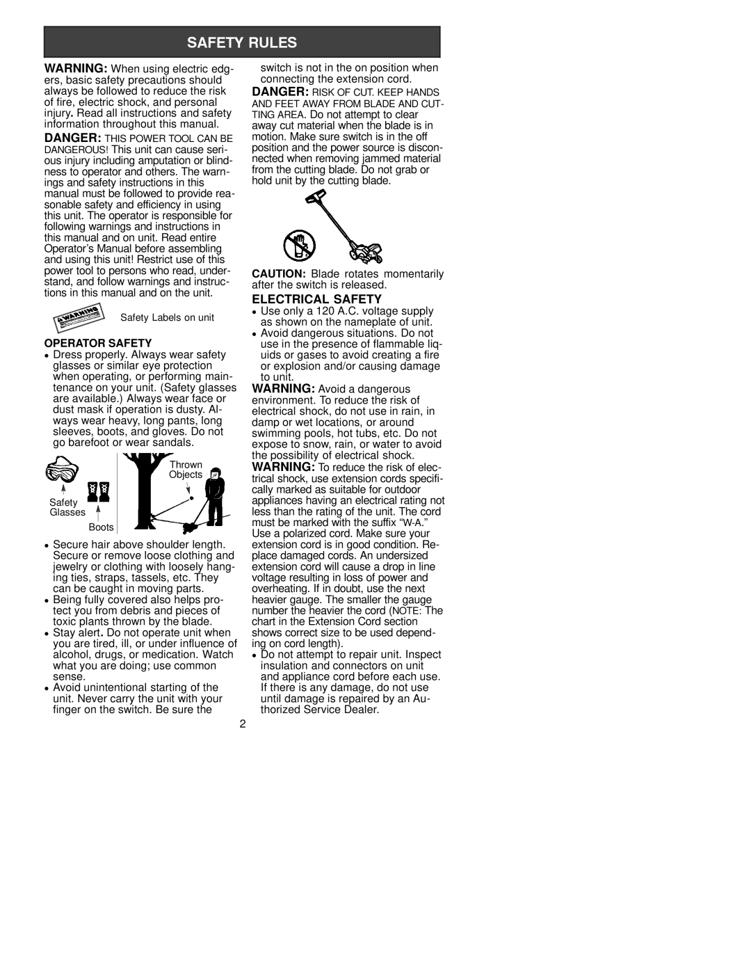 Poulan PE225 manual Electrical Safety, Operator Safety 