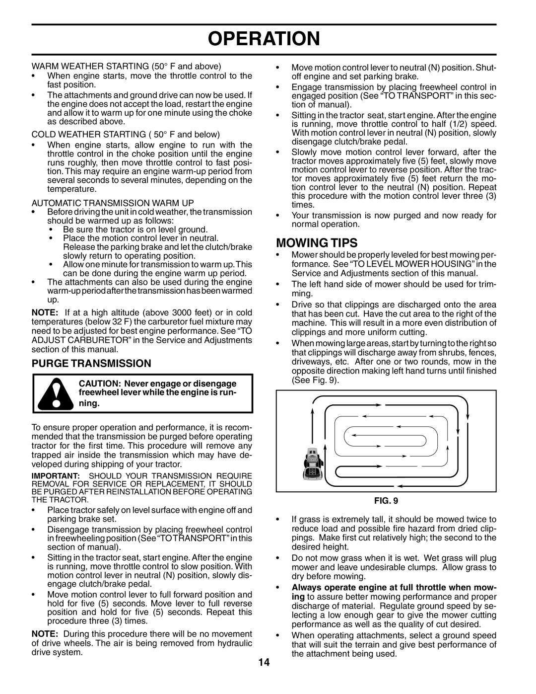 Poulan PK19H42LT manual Mowing Tips, Purge Transmission, Automatic Transmission Warm UP 