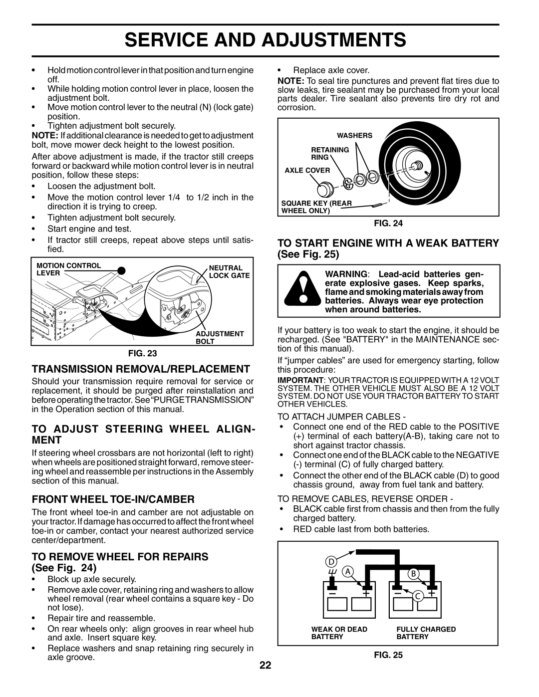 Poulan PK19H42LT manual Transmission REMOVAL/REPLACEMENT, To Adjust Steering Wheel ALIGN- Ment, Front Wheel TOE-IN/CAMBER 