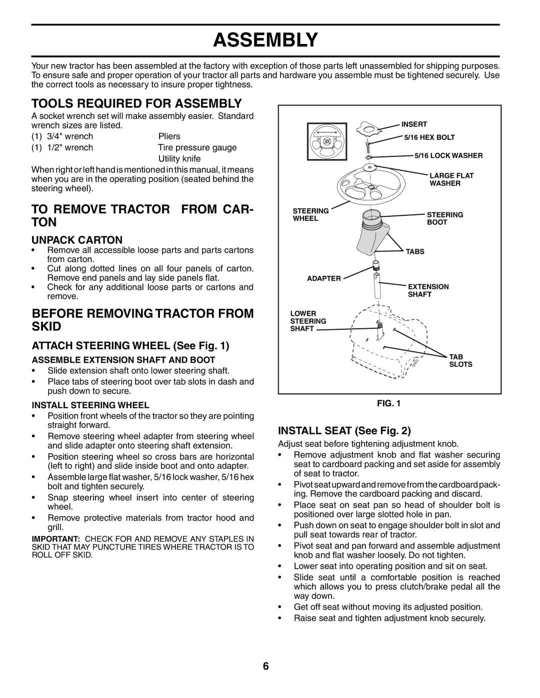 Poulan PK19H42LT manual Tools Required for Assembly, To Remove Tractor from CAR- TON, Before Removing Tractor from Skid 