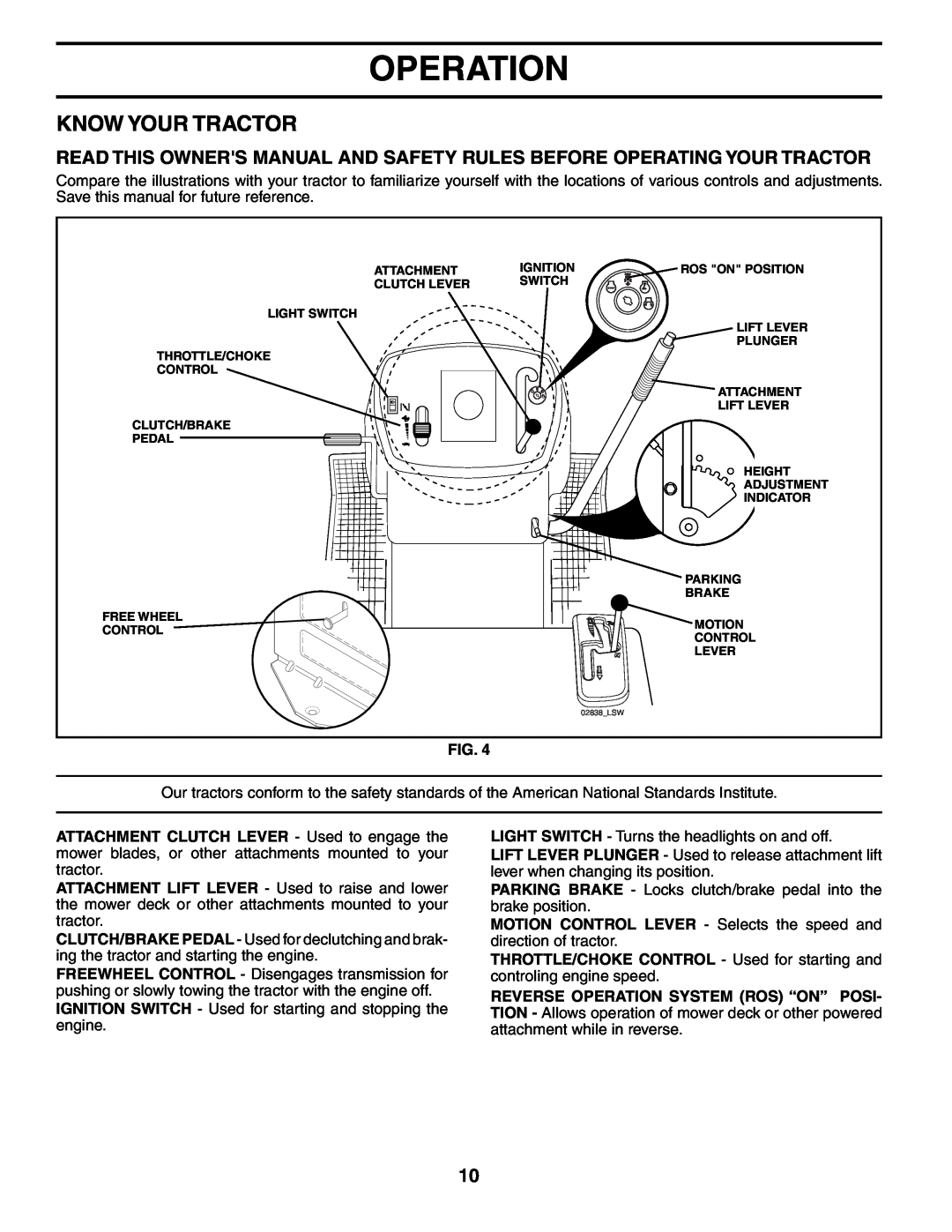 Poulan PK19H42LT manual Know Your Tractor, Operation 