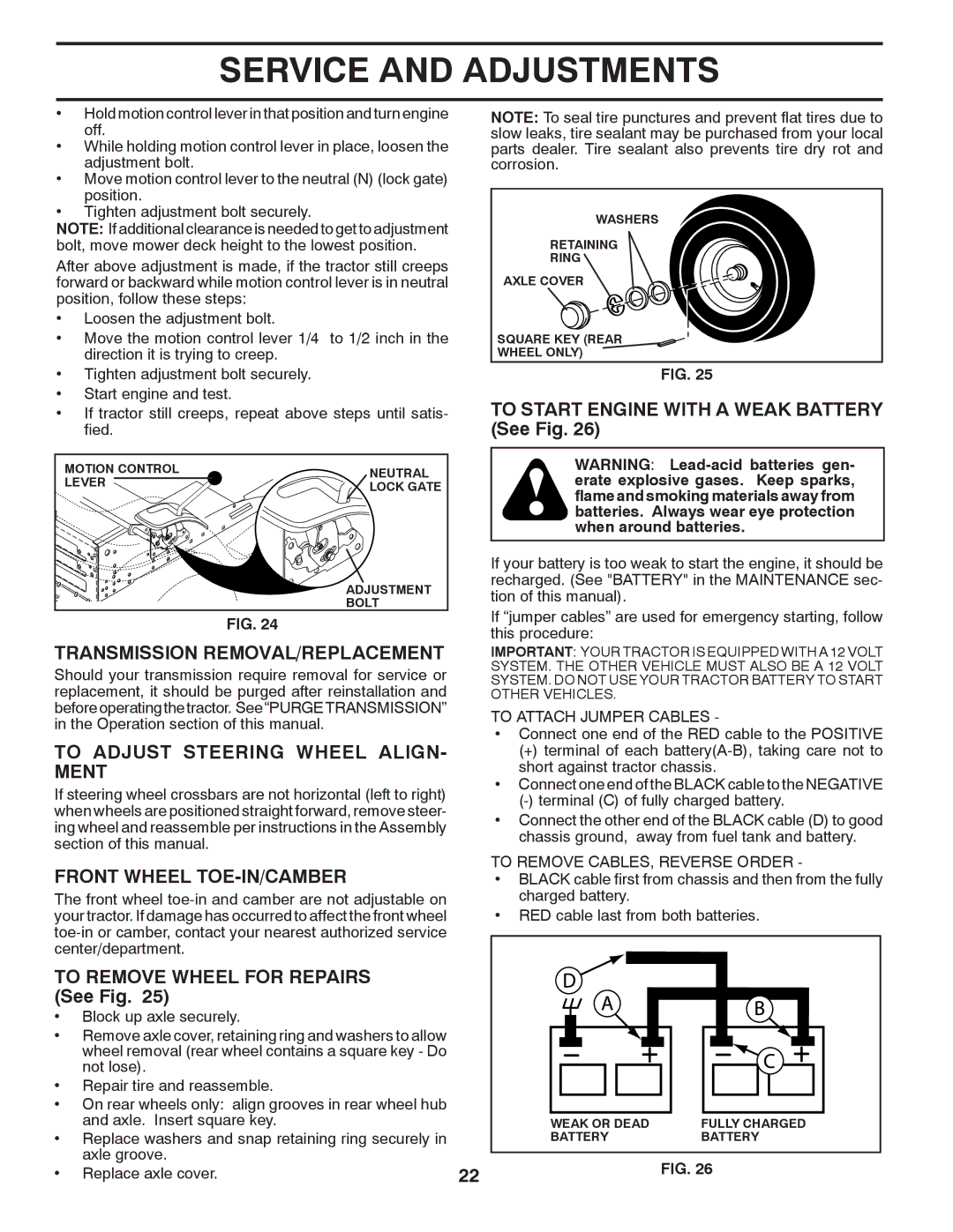 Poulan PK20H42YT manual Transmission REMOVAL/REPLACEMENT, To Adjust Steering Wheel ALIGN- Ment, Front Wheel TOE-IN/CAMBER 