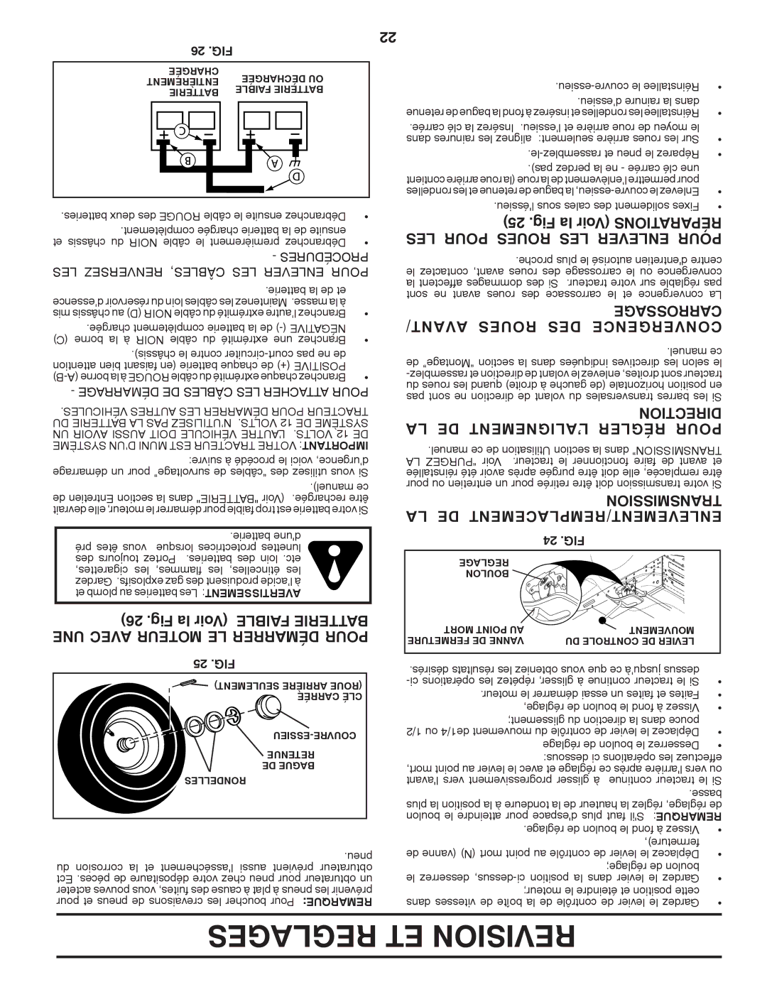 Poulan PK20H42YT manual Carrossage, AVANT/ Roues DES Convergence, LA DE L’ALIGNEMENT Régler Pour, Sionmistrans 