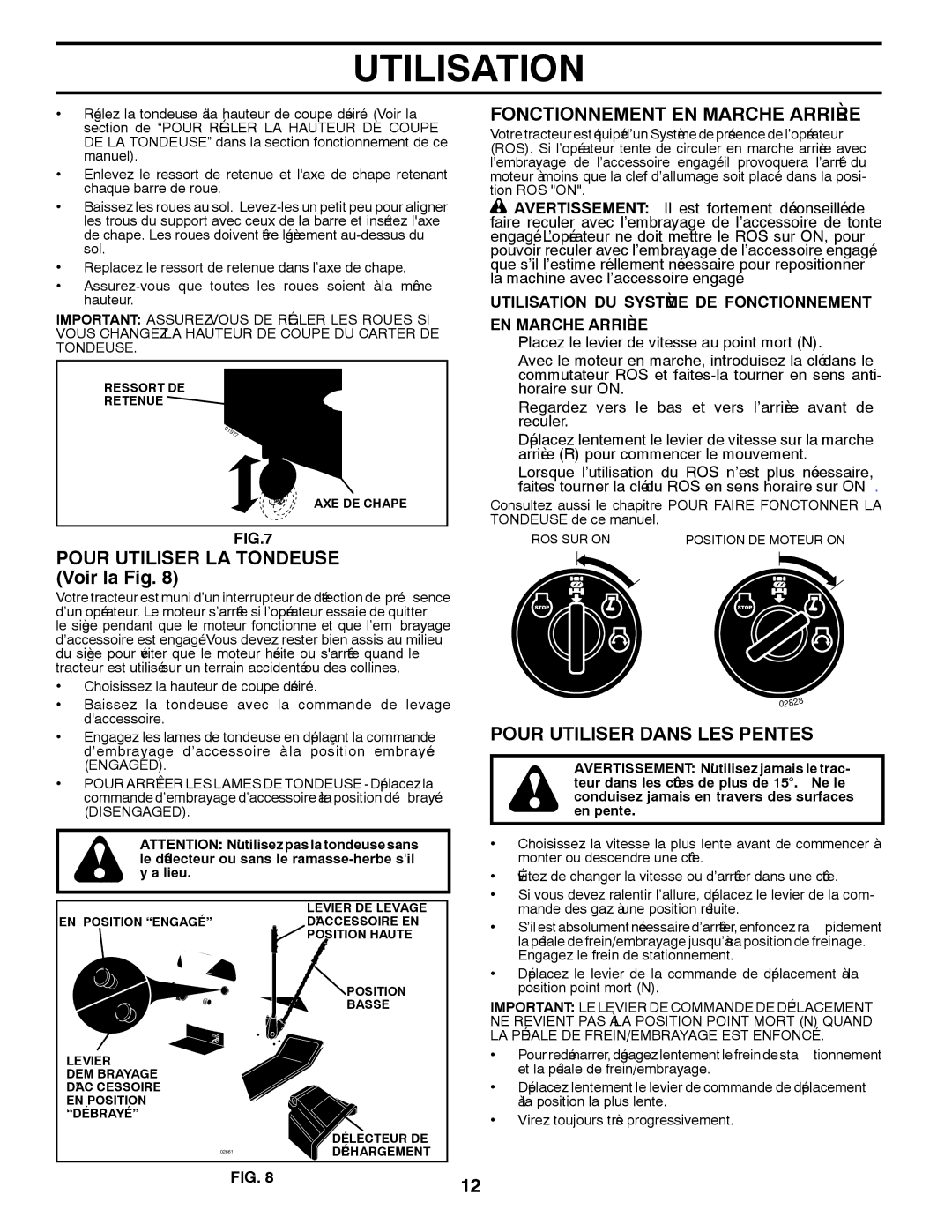 Poulan PK20H42YT manual Pentes LES Dans Utiliser Pour, Arrière Marche EN Fonctionnement, Tondeuse LA Utiliser Pour 