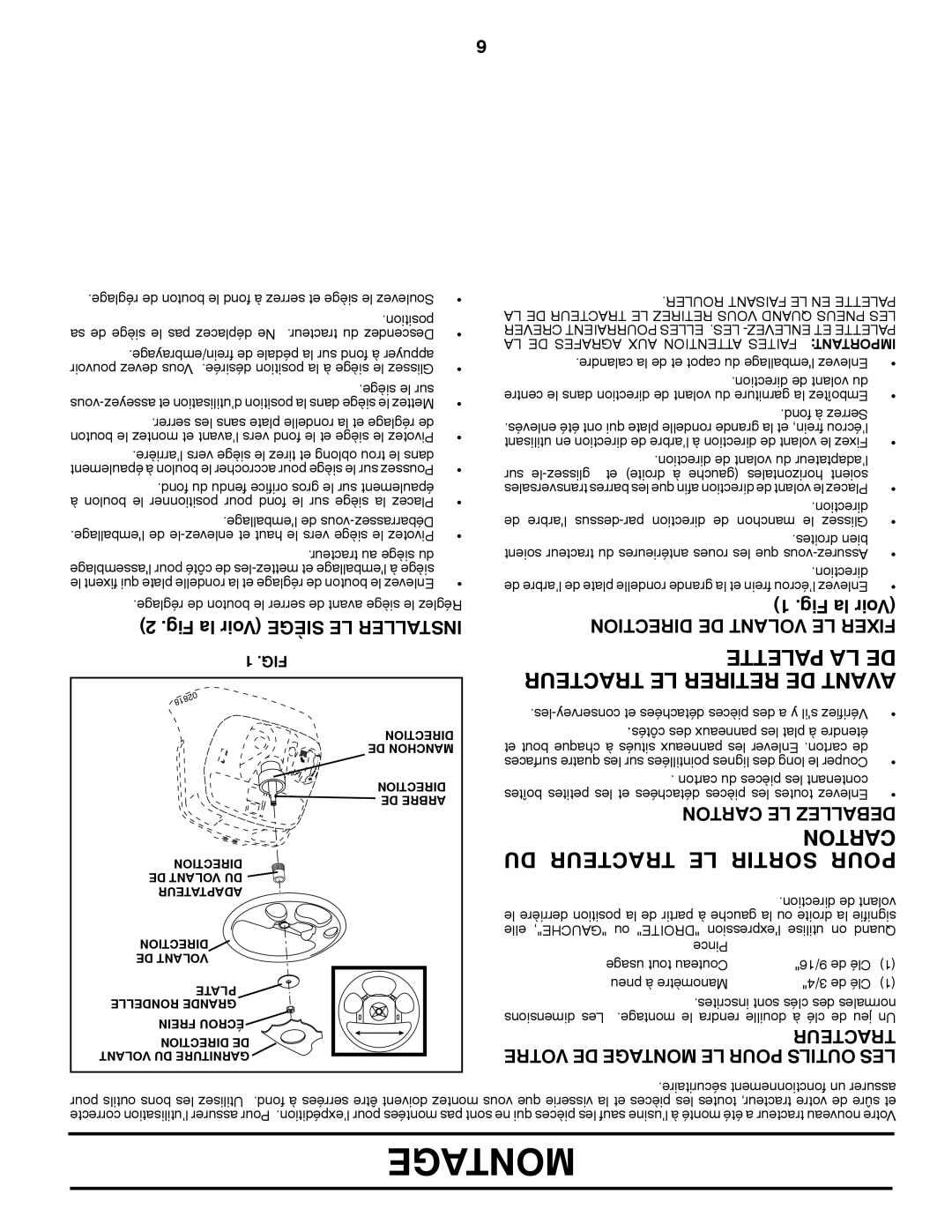 Poulan PK20H42YT manual DU Tracteur LE Sortir Pour, Fig la Voir Siège LE Installer, Tionrecdi DE Volant LE Fixer 