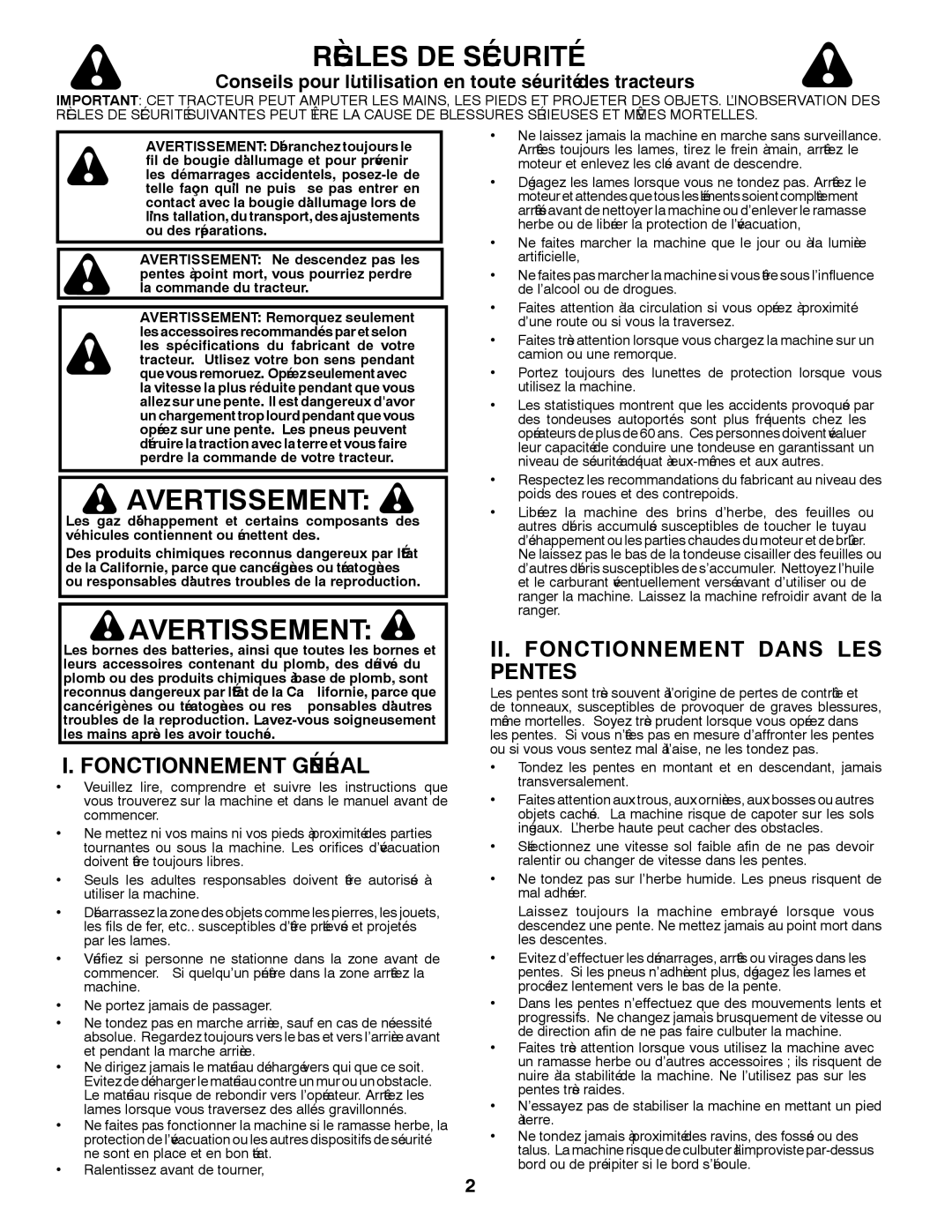 Poulan PK20H42YT manual LES Dans Fonctionnement, Tracteurs des sécurité toute en l’utilisation pour Conseils 