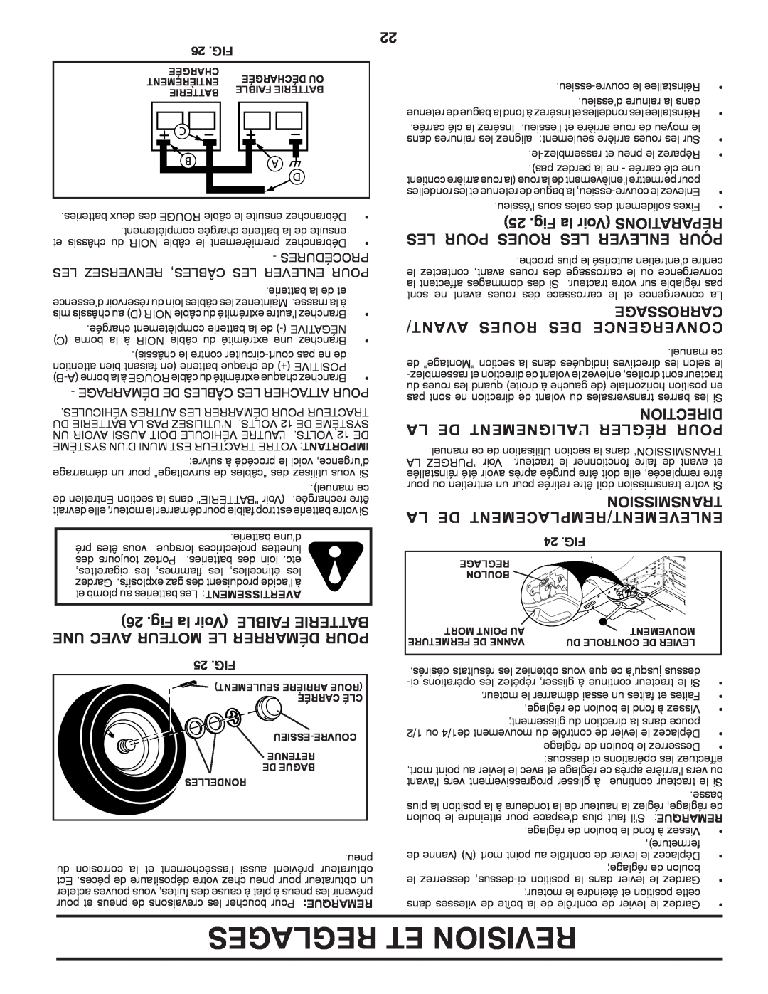 Poulan PK20H42YT manual Carrossage, Avant/ Roues Des Convergence, La De L’Alignement Régler Pour, Sionmistrans, Tionrecdi 