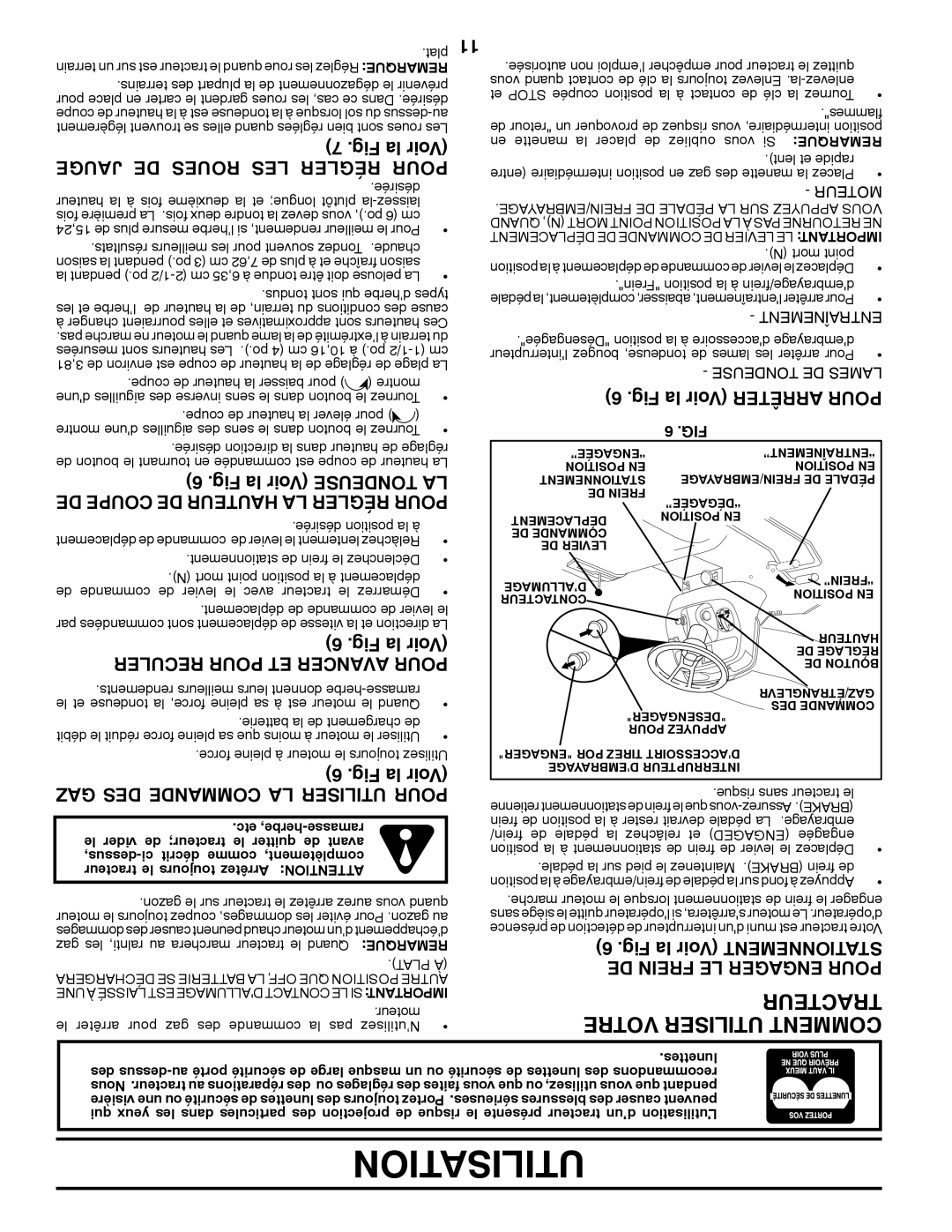 Poulan PK20H42YT manual Teurtrac Votre Utiliser Comment, Jauge De Roues Les Régler Pour, Fig la Voir ARRÊTER POUR 