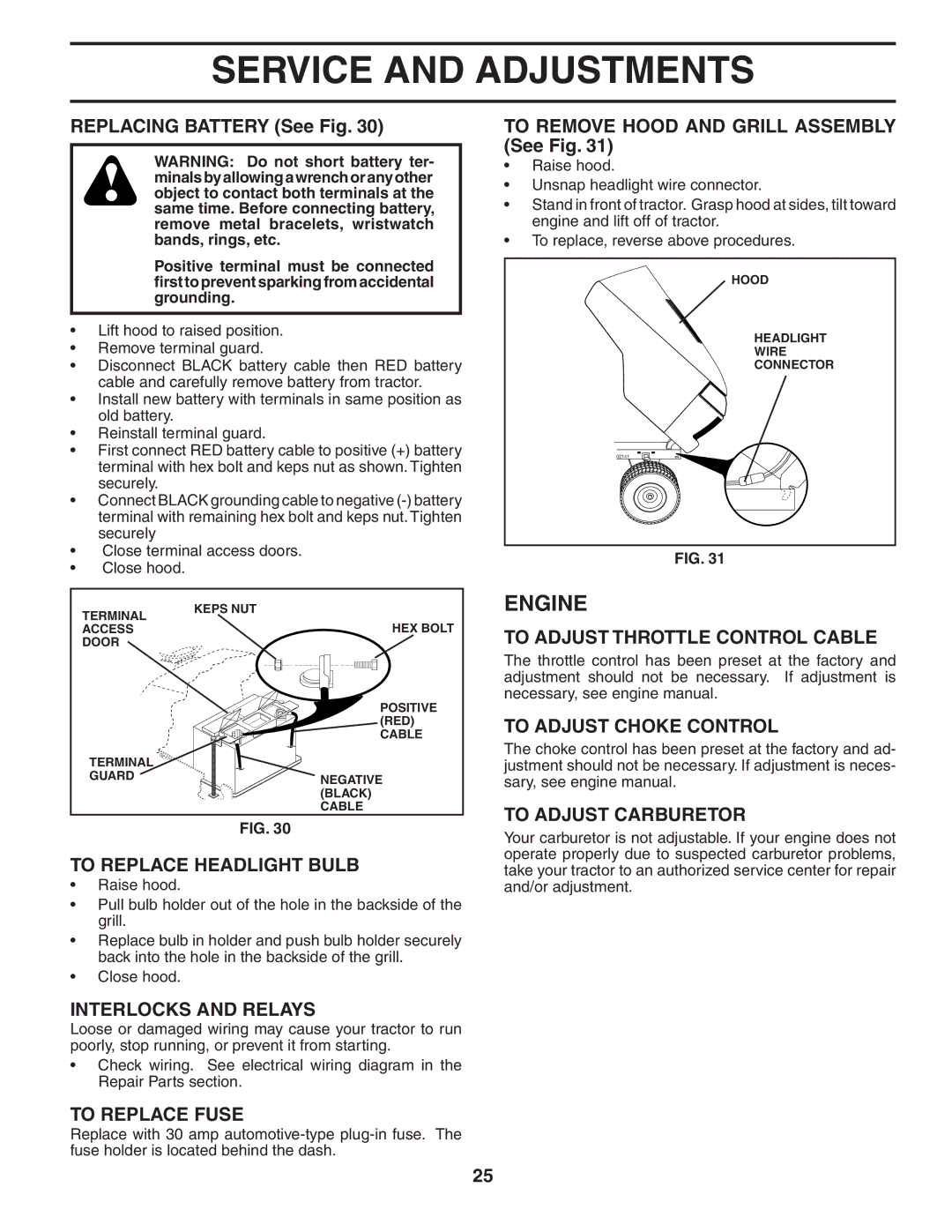 Poulan PKGTH2554 To Adjust Throttle Control Cable, To Adjust Choke Control, To Adjust Carburetor To Replace Headlight Bulb 