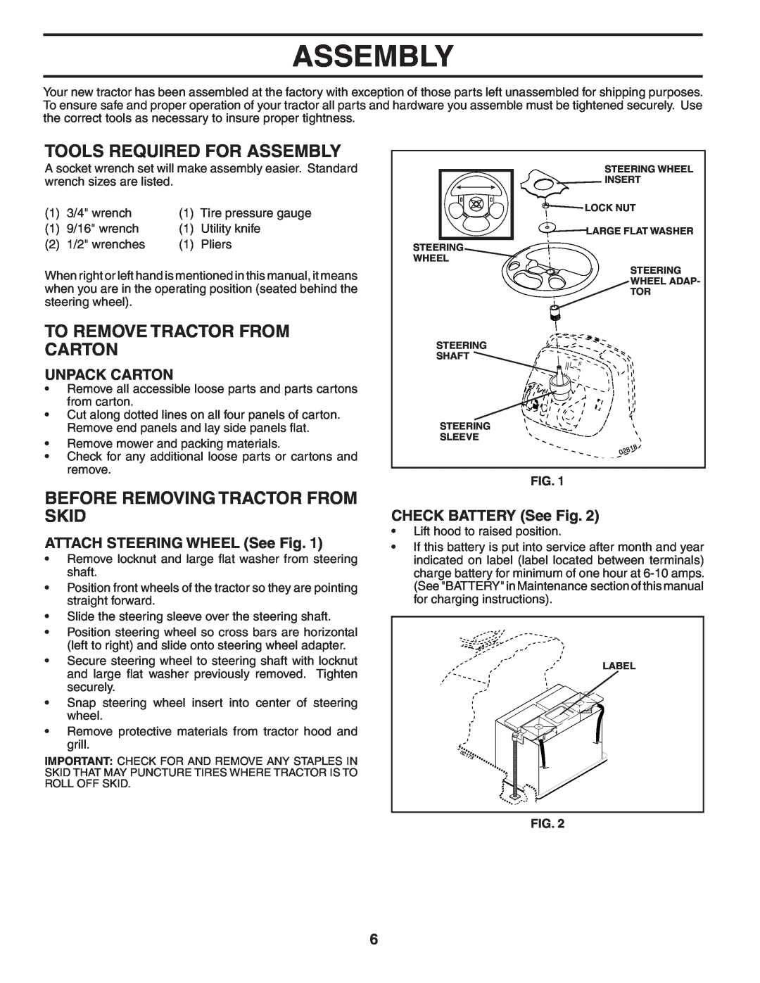 Poulan PKGTH2554 manual Tools Required For Assembly, To Remove Tractor From Carton, Before Removing Tractor From Skid 