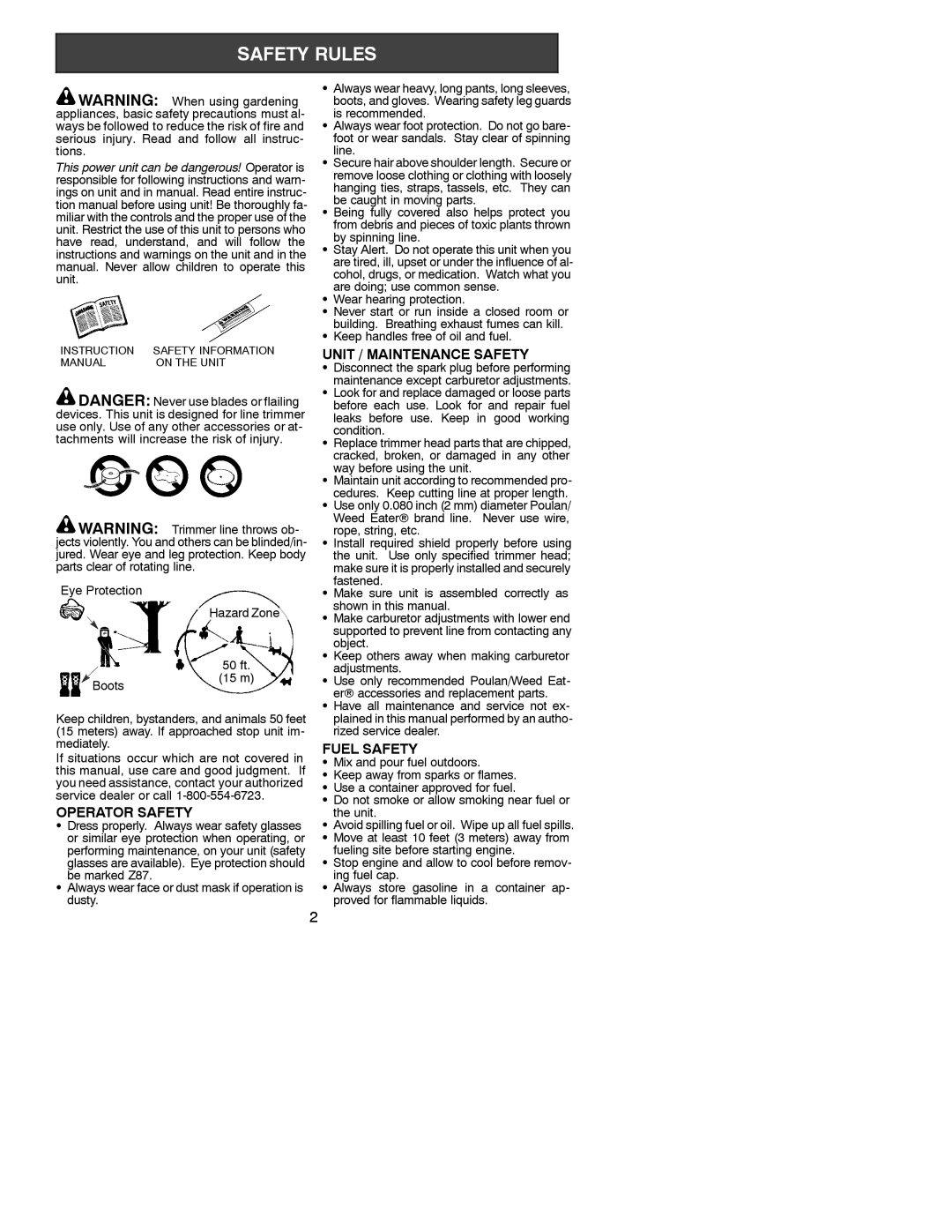 Poulan PL 25 instruction manual Operator Safety, Unit / Maintenance Safety, Fuel Safety 