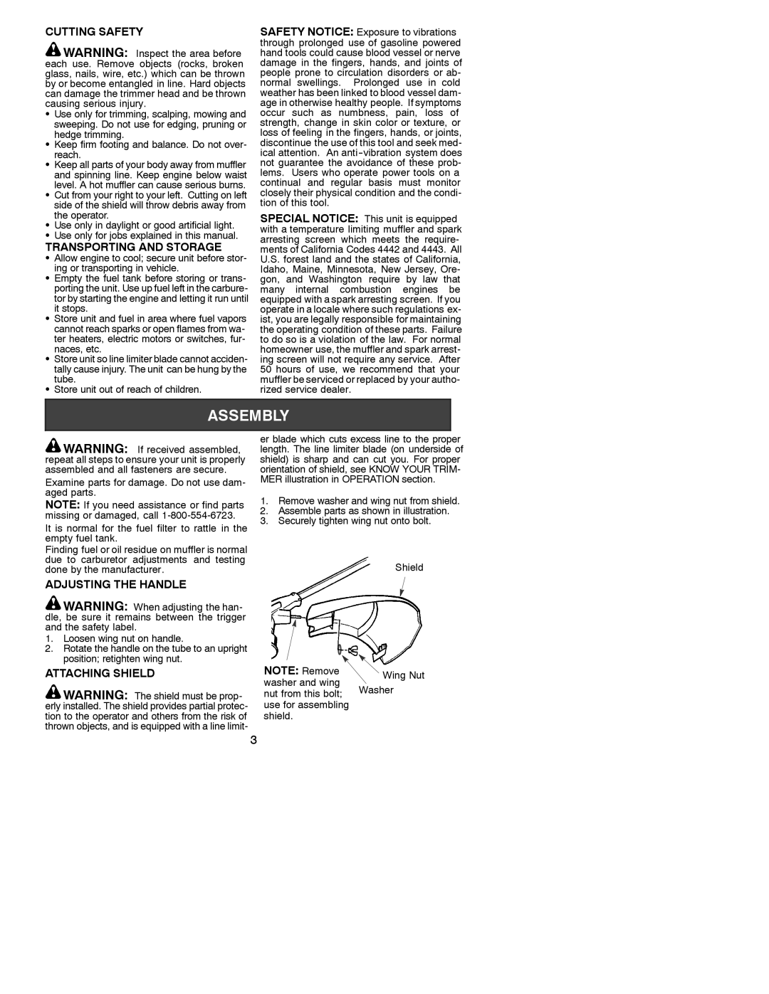 Poulan PL 25 instruction manual Cutting Safety, Transporting and Storage, Adjusting the Handle, Attaching Shield 