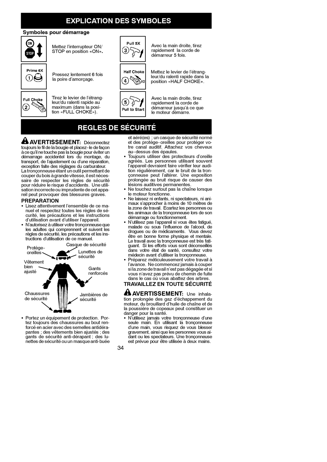 Poulan PN3616, PN3312, PN3414 Regles DE Sécurité, Avertissement Déconnectez, Avertissement Une inhala, Preparation 