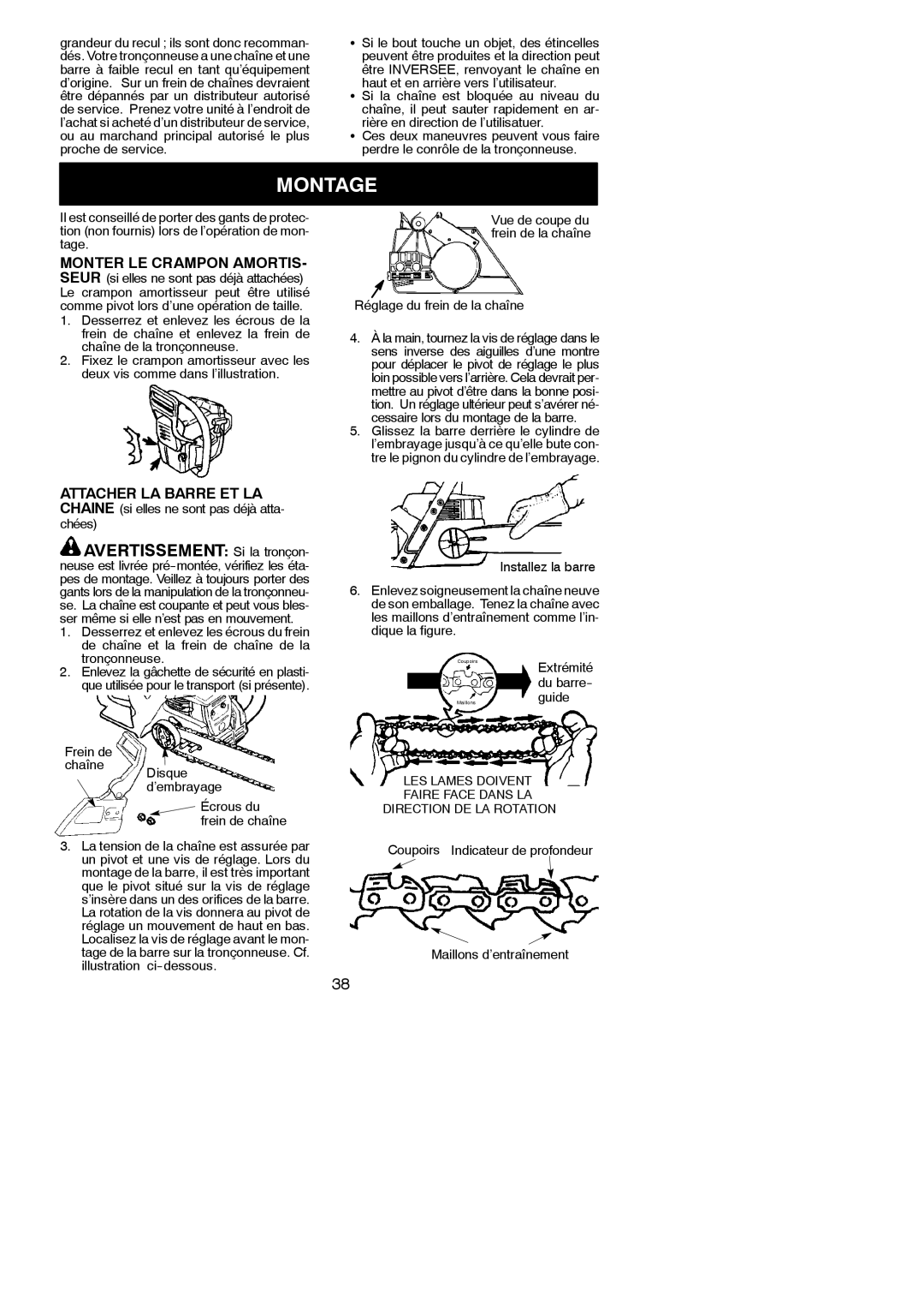 Poulan PN3312, PN3616, PN3414 instruction manual Montage, Avertissement Si la tronçon 