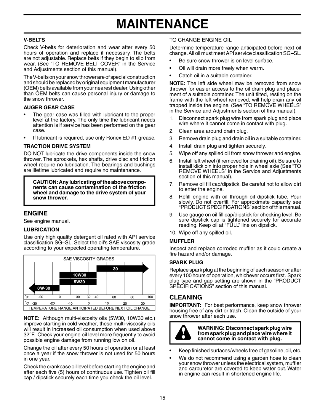 Poulan PO10527ESA owner manual Engine, Cleaning 