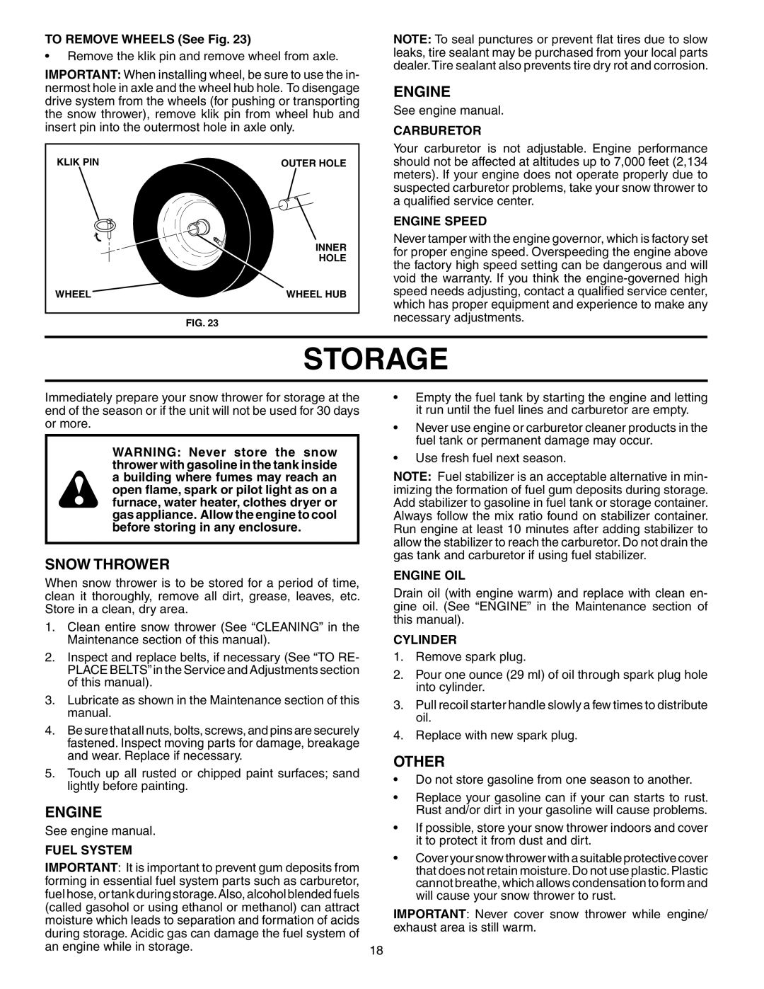 Poulan PO10527ESA owner manual Storage, Other 