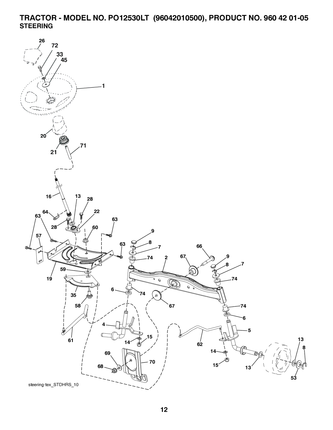 Poulan PO12530LT manual Steering 