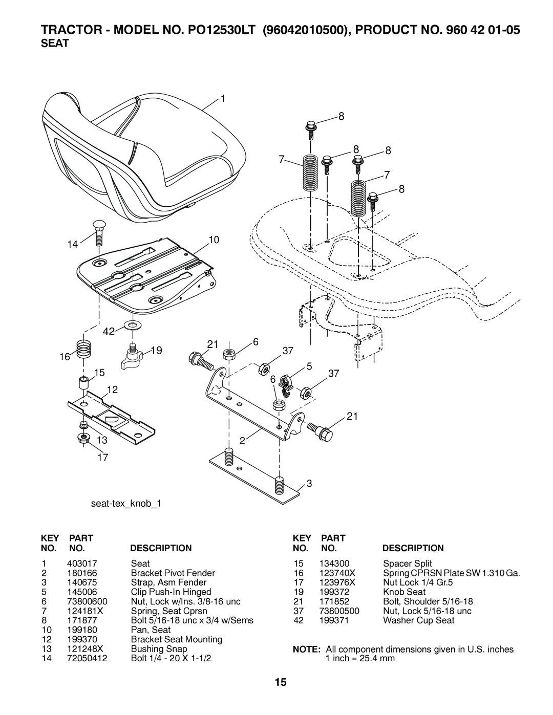 Poulan PO12530LT manual Seat-texknob1 