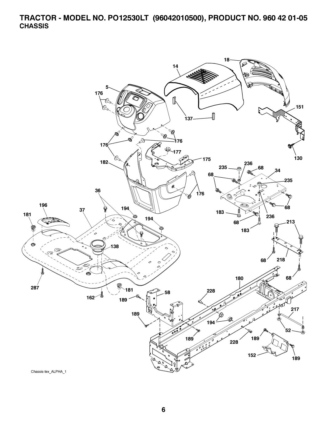 Poulan PO12530LT manual Chassis 