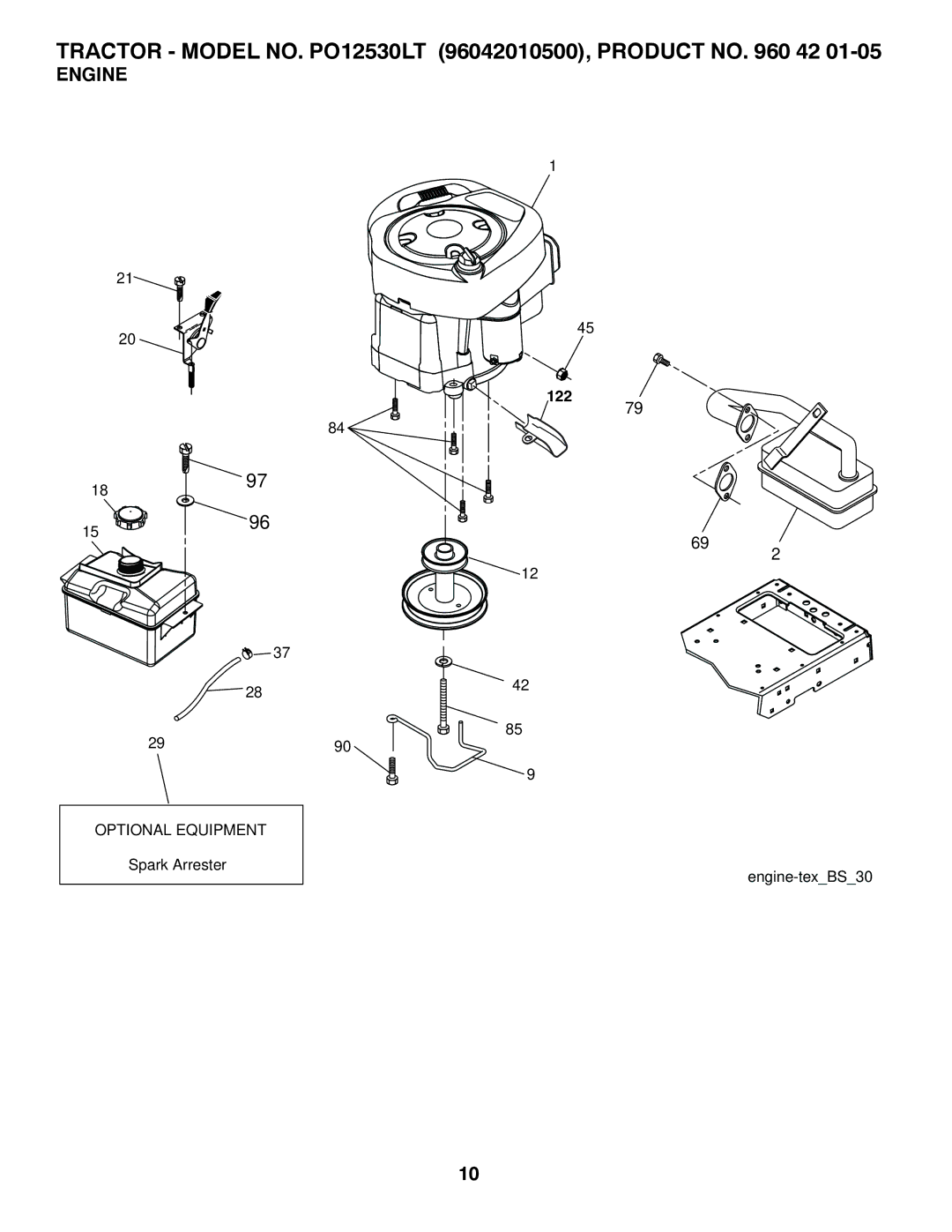 Poulan PO12530LT manual Engine 