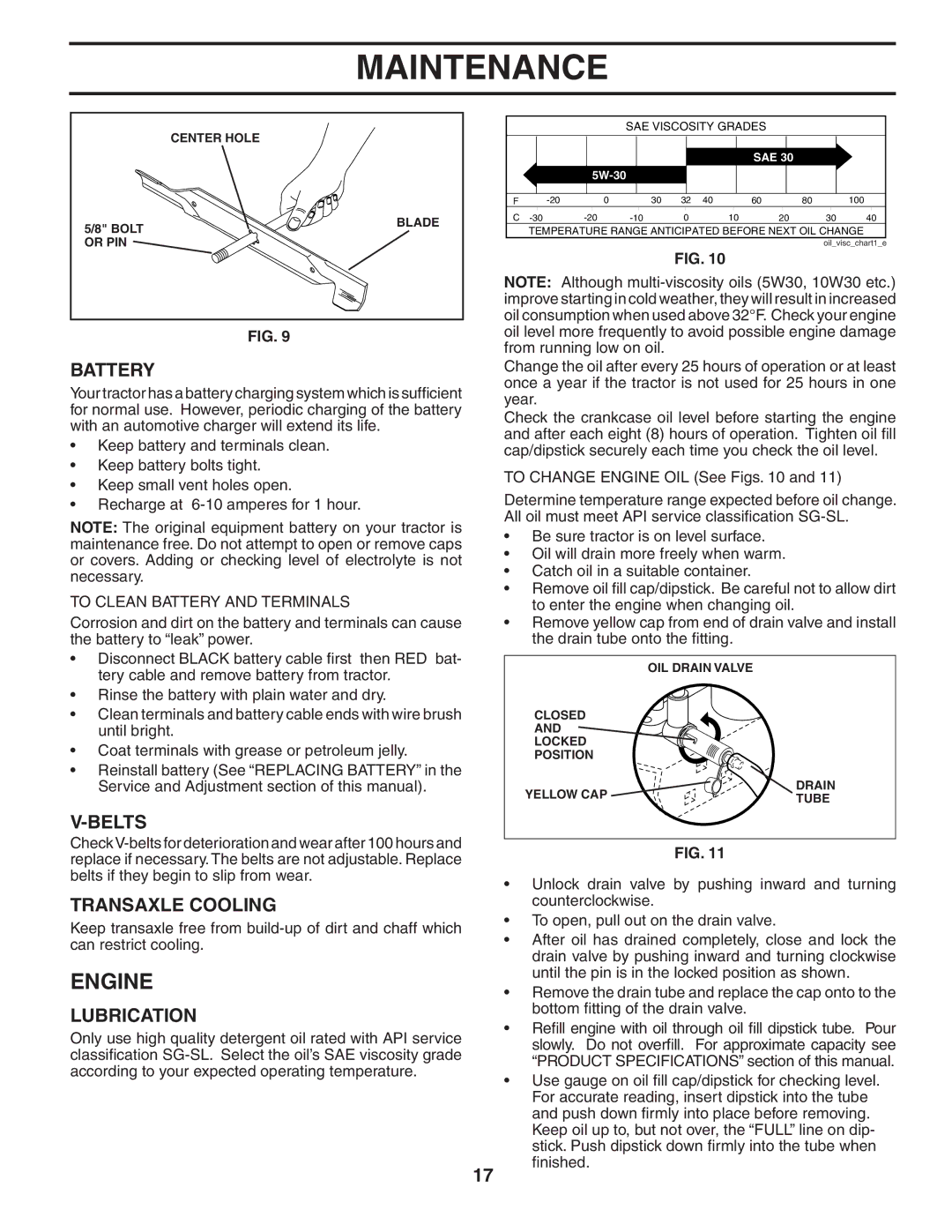 Poulan PO12538LT manual Engine, Battery, Belts, Transaxle Cooling, Lubrication 