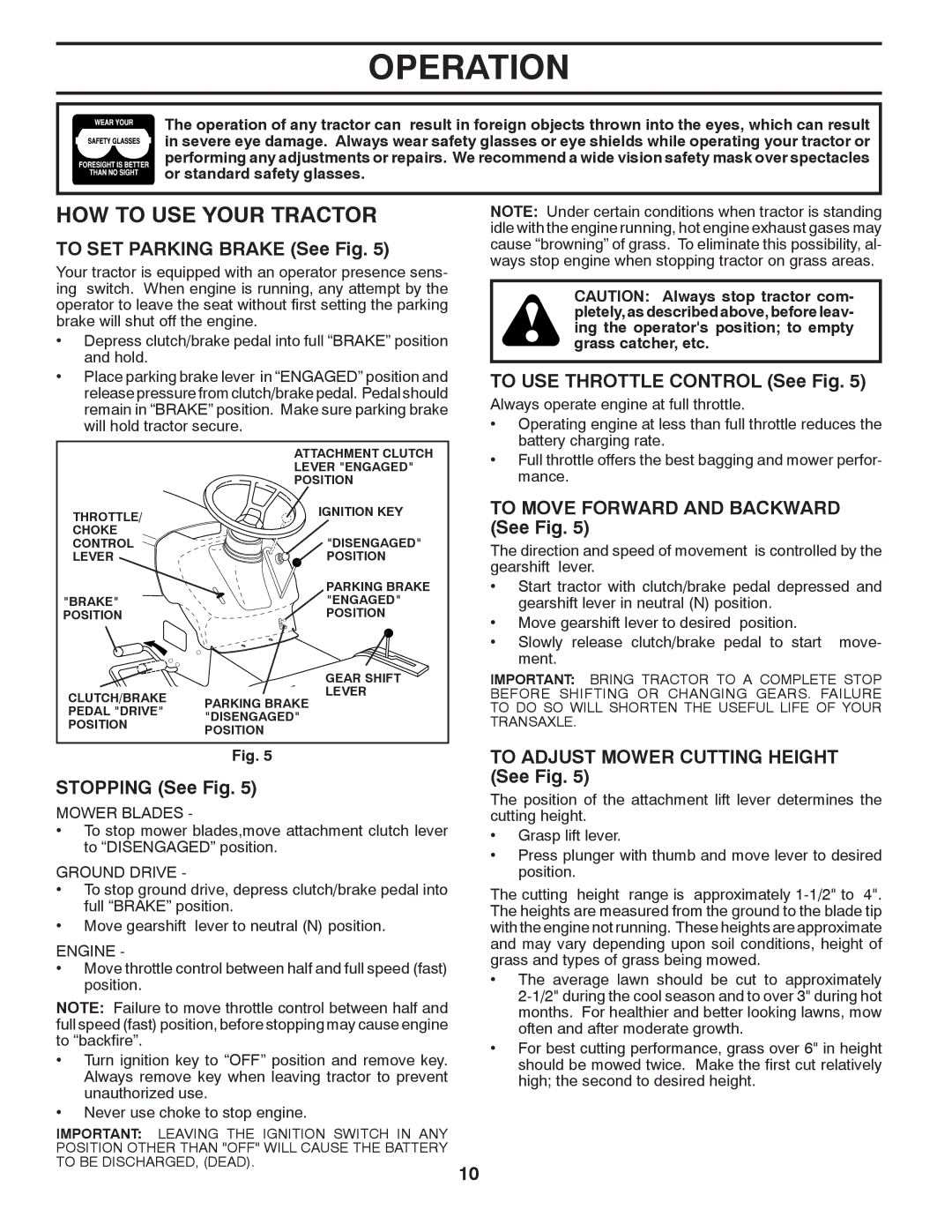 Poulan PO12538LT warranty HOW to USE Your Tractor 