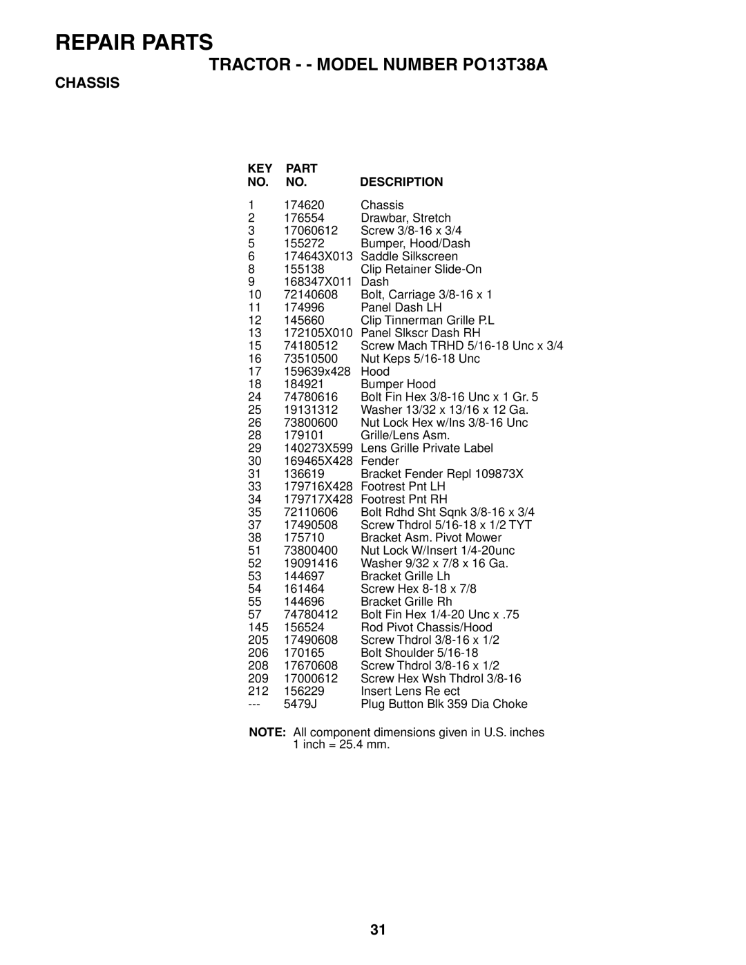 Poulan PO13T38A manual Repair Parts 