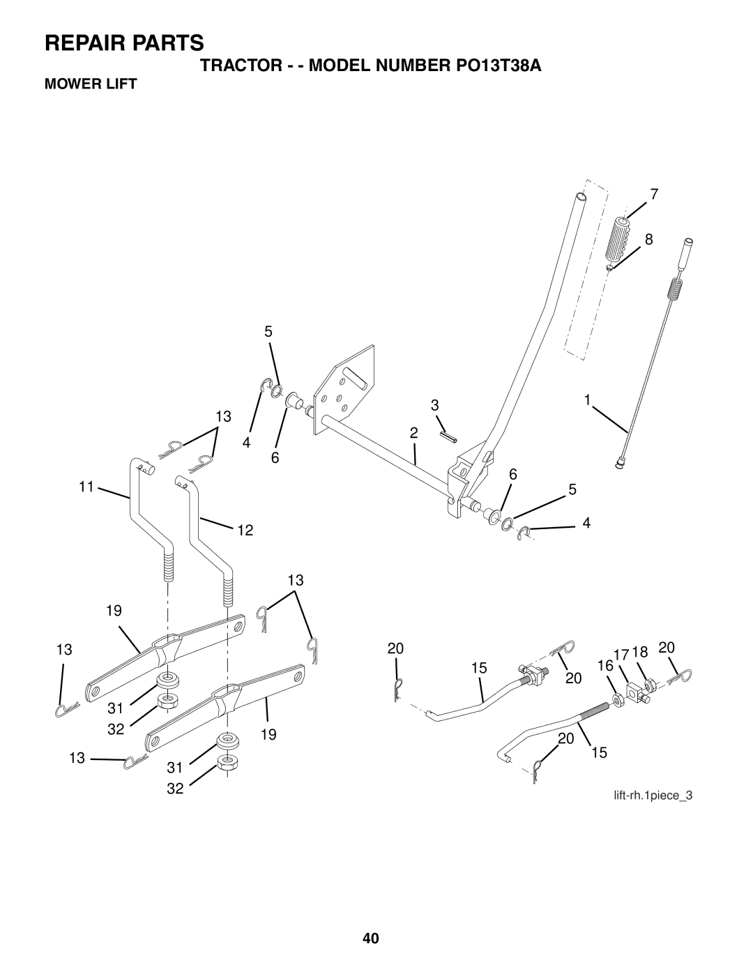 Poulan PO13T38A manual Mower Lift 