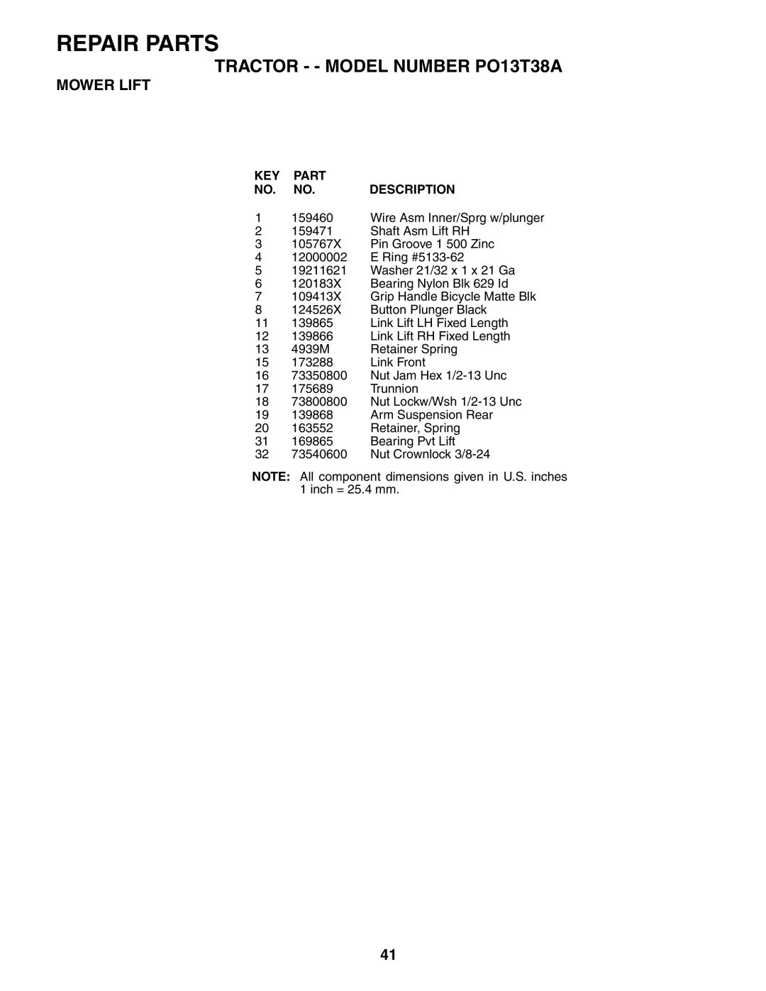 Poulan PO13T38A manual Repair Parts 