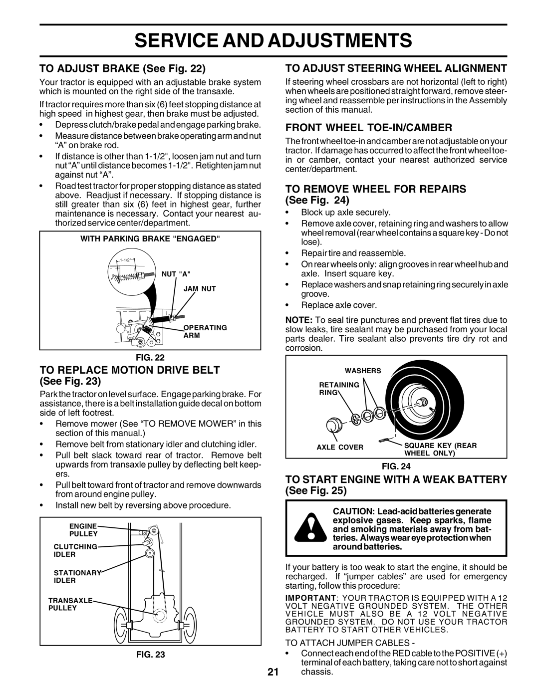 Poulan PO14542B owner manual To Adjust Steering Wheel Alignment, Front Wheel TOE-IN/CAMBER 